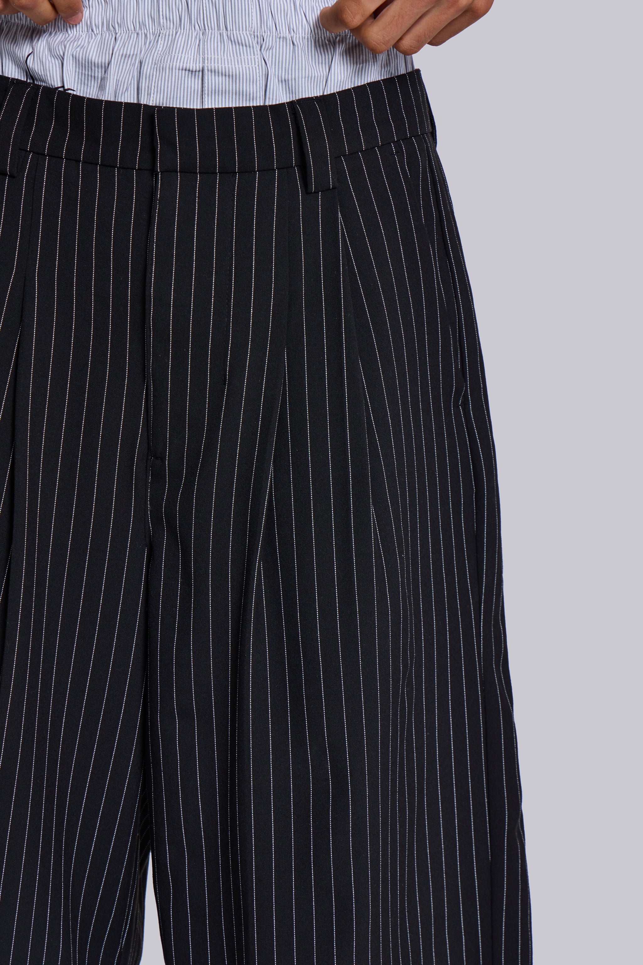 Black Pinstripe Goliath Baggy Shorts