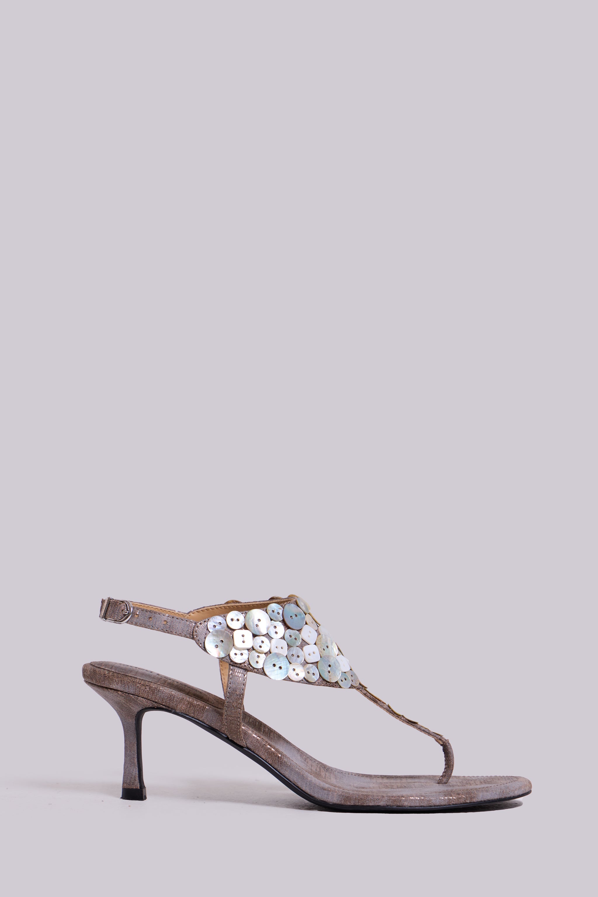 Azaela Metallic Button Heeled Sandals