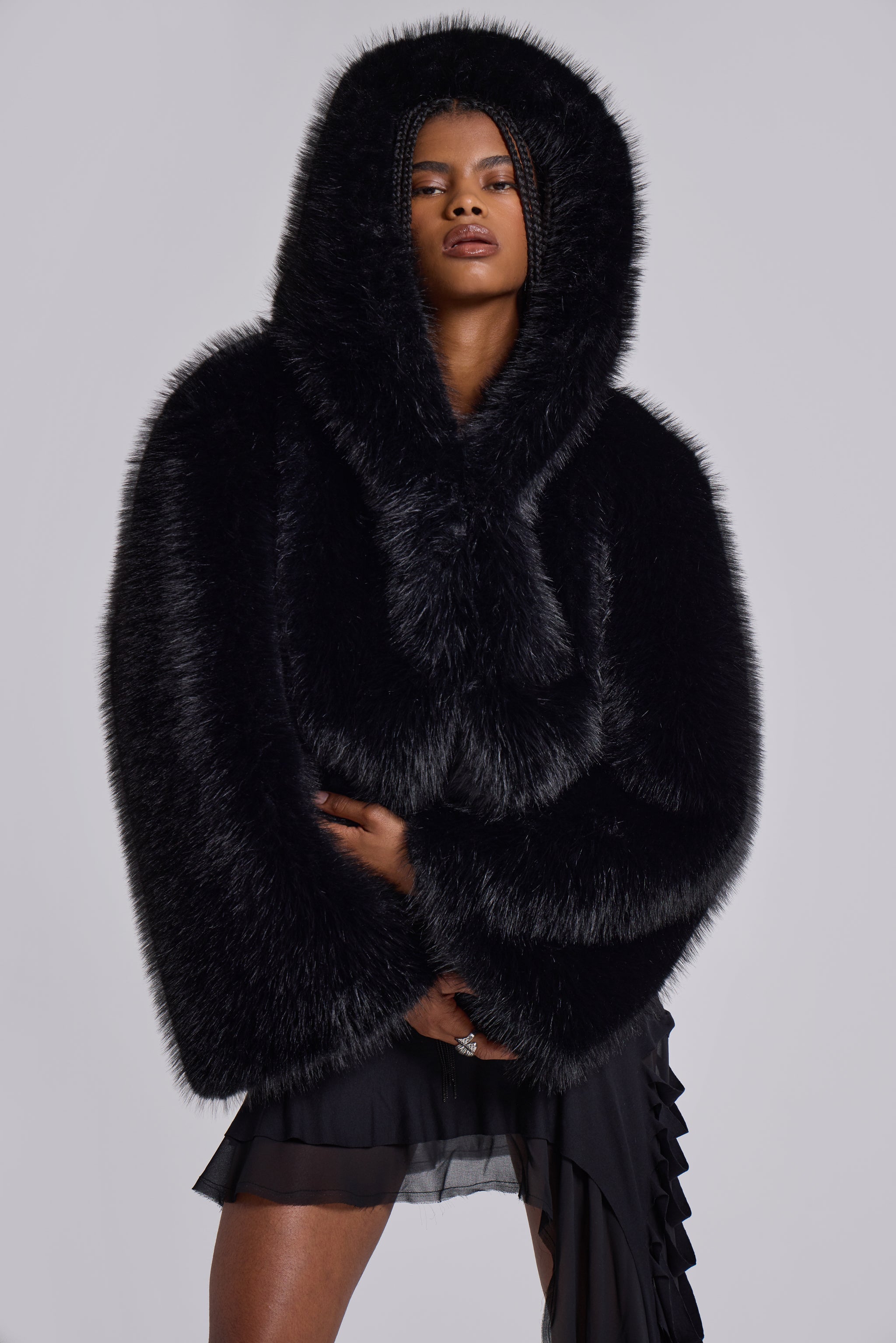 Mara Oversized Faux Fur Coat in Black