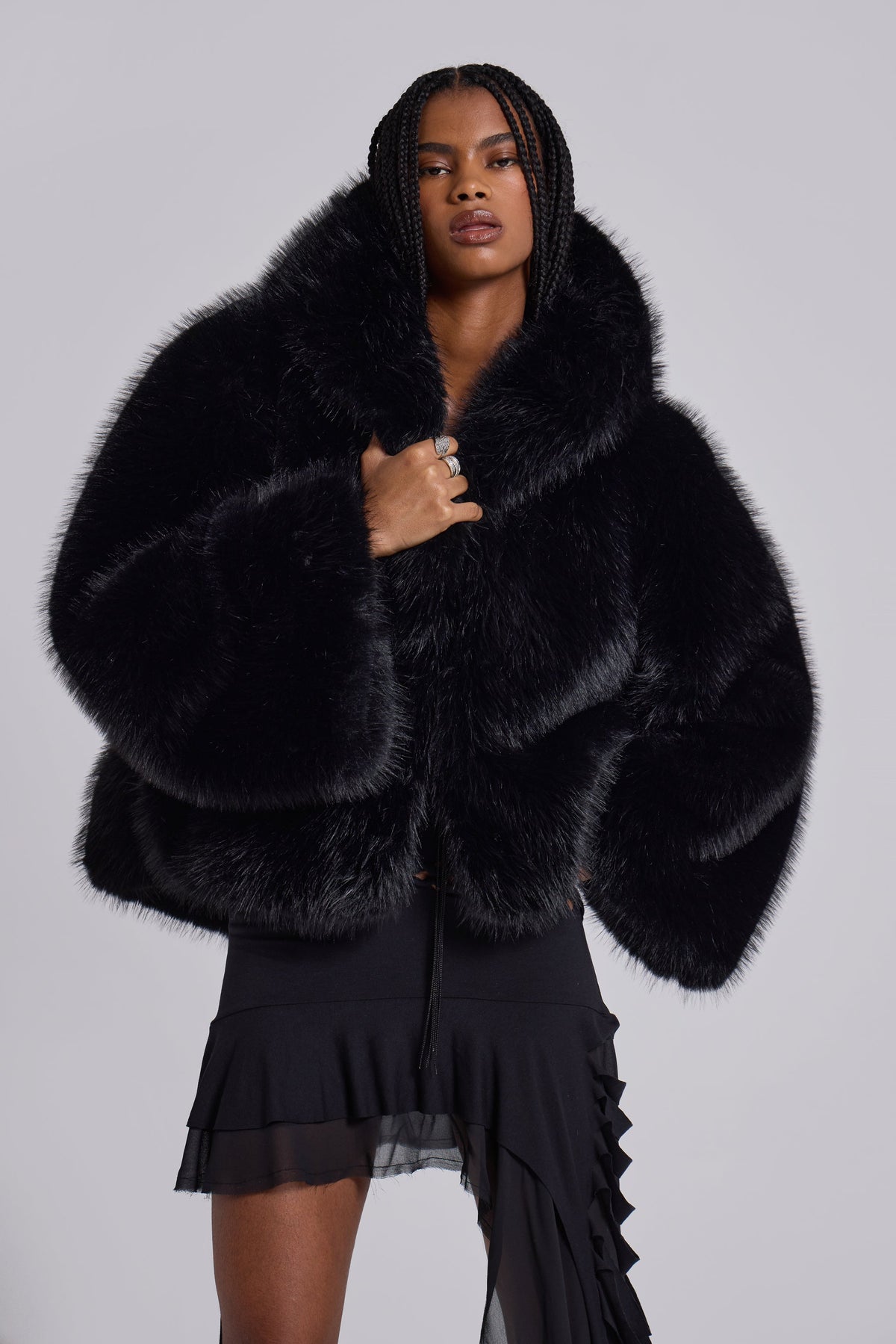 Mara Oversized Faux Fur Coat in Black