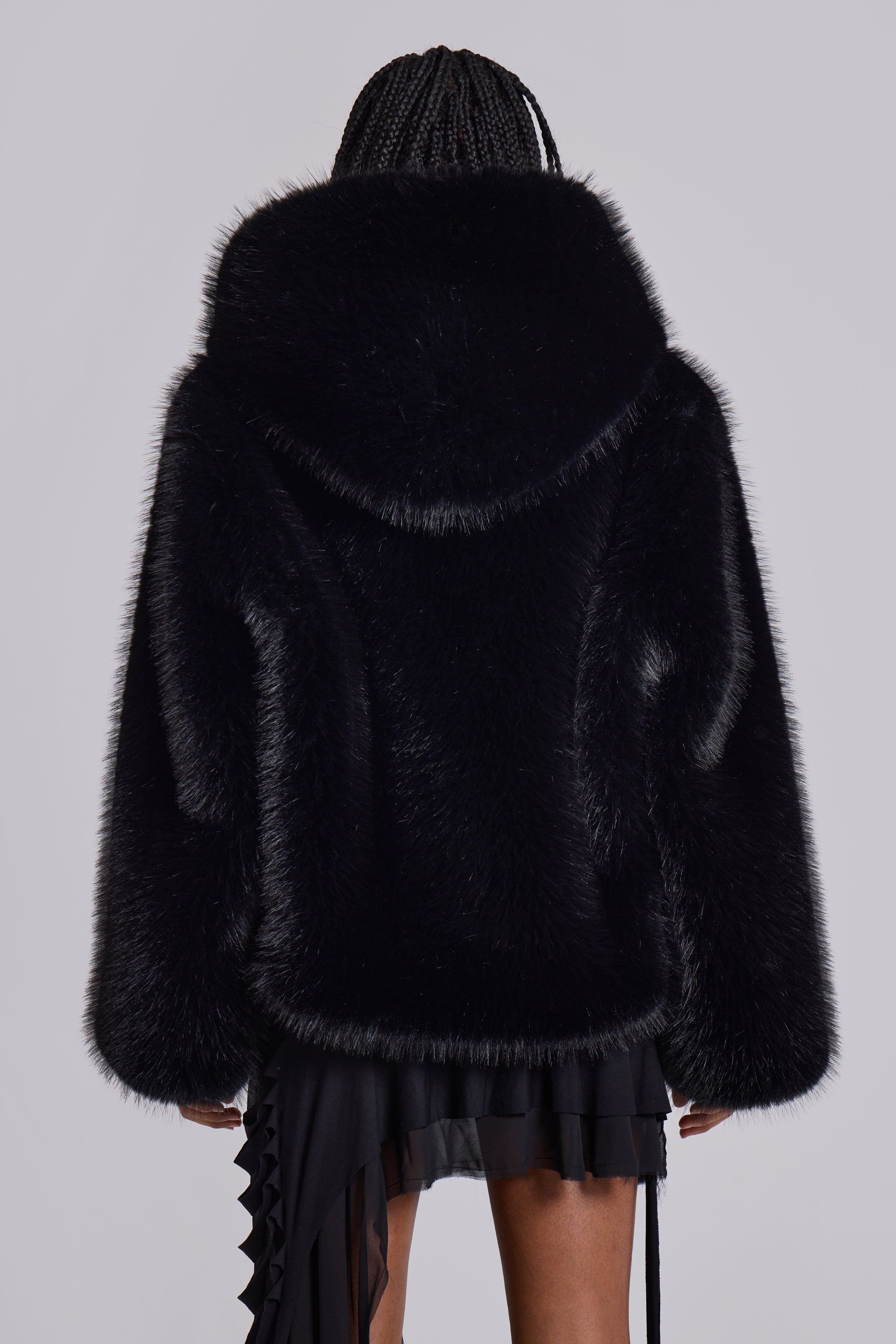 Mara Oversized Faux Fur Coat in Black