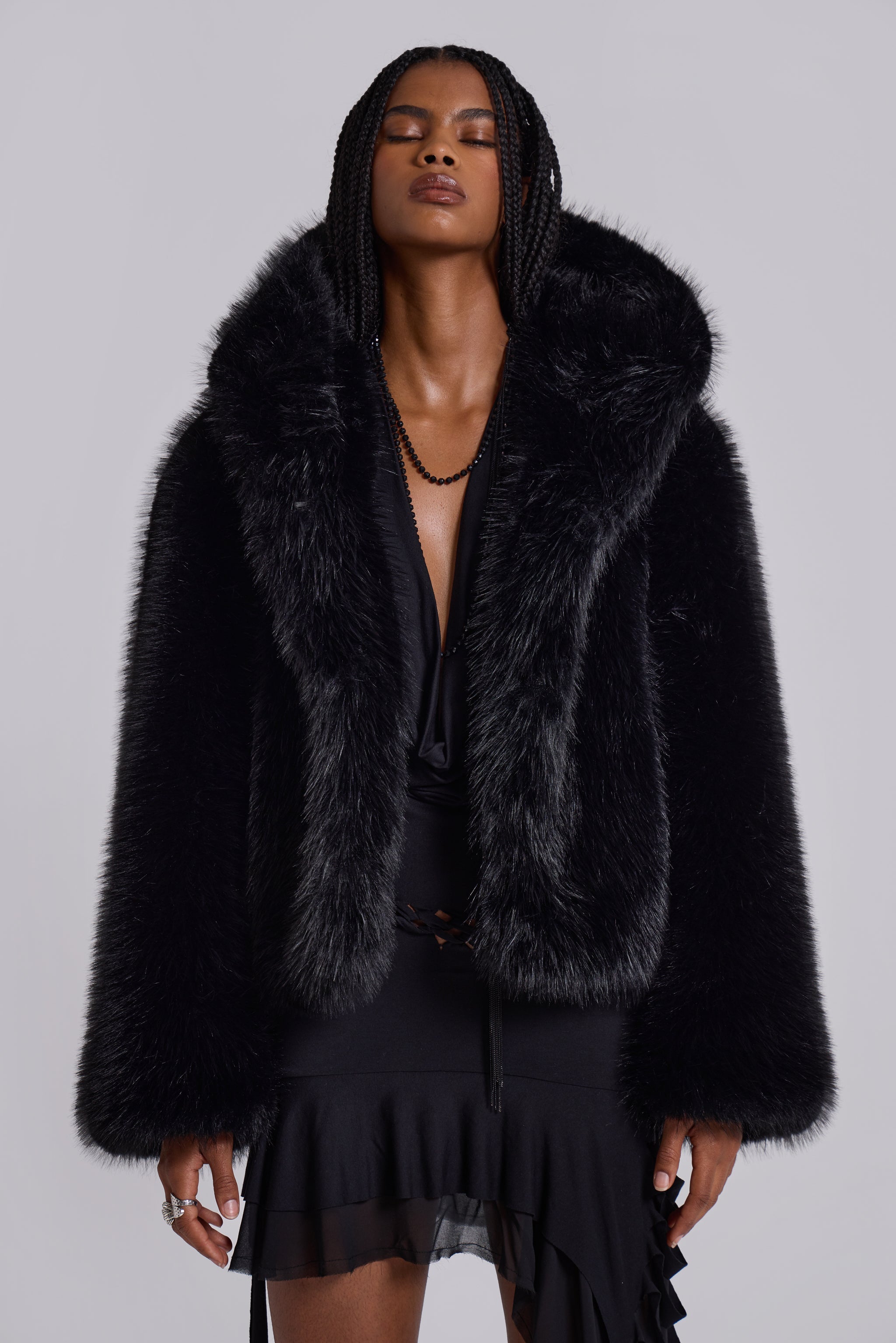 Mara Oversized Faux Fur Coat in Black