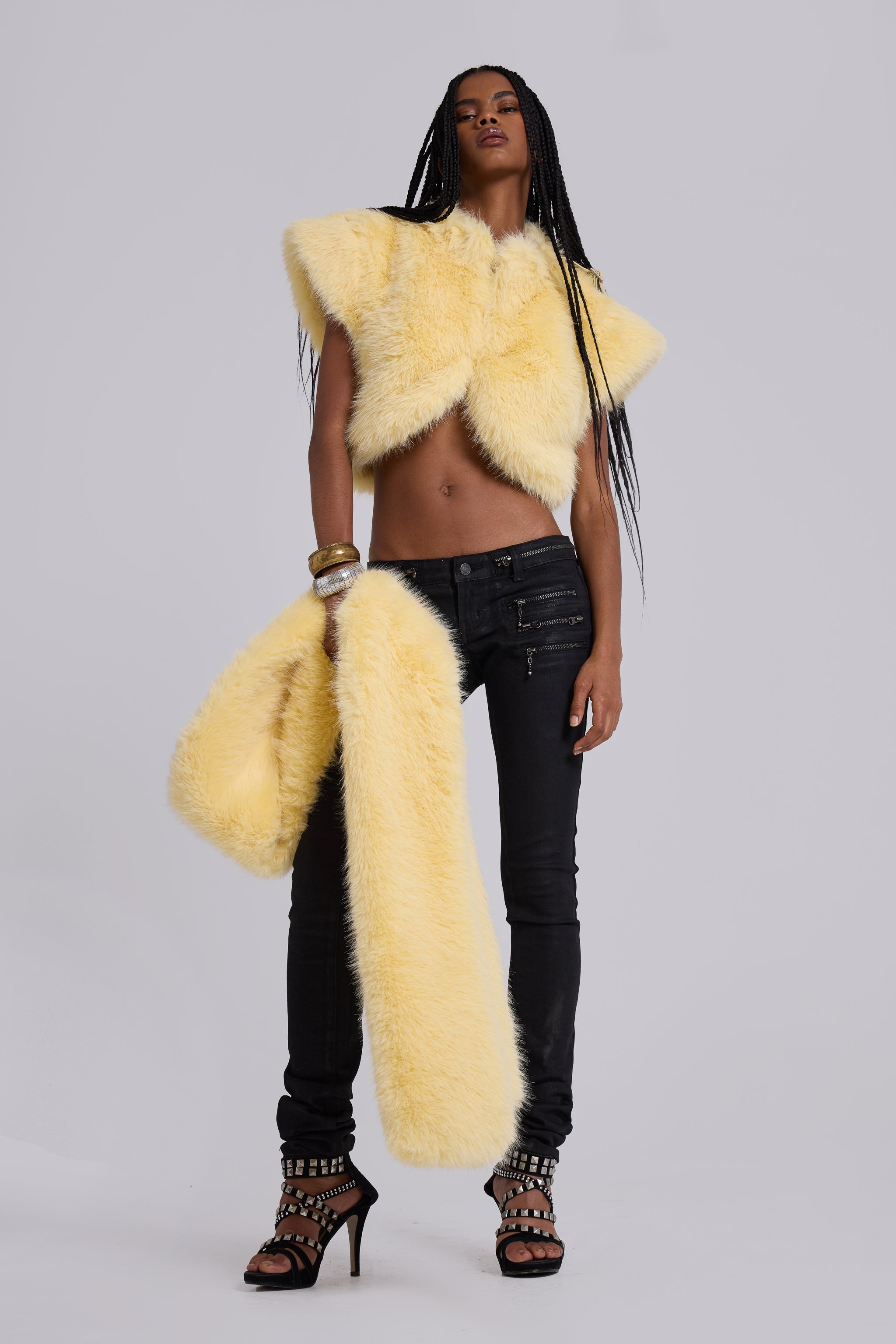 Saskia 2-in-1 Faux Fur Shrug in Yellow