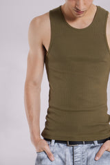 Khaki Rib Full Length Vest