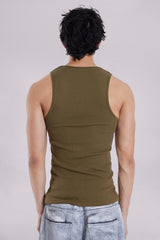 Khaki Rib Full Length Vest