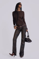 Brown Cooper PU Bootcut Jeans