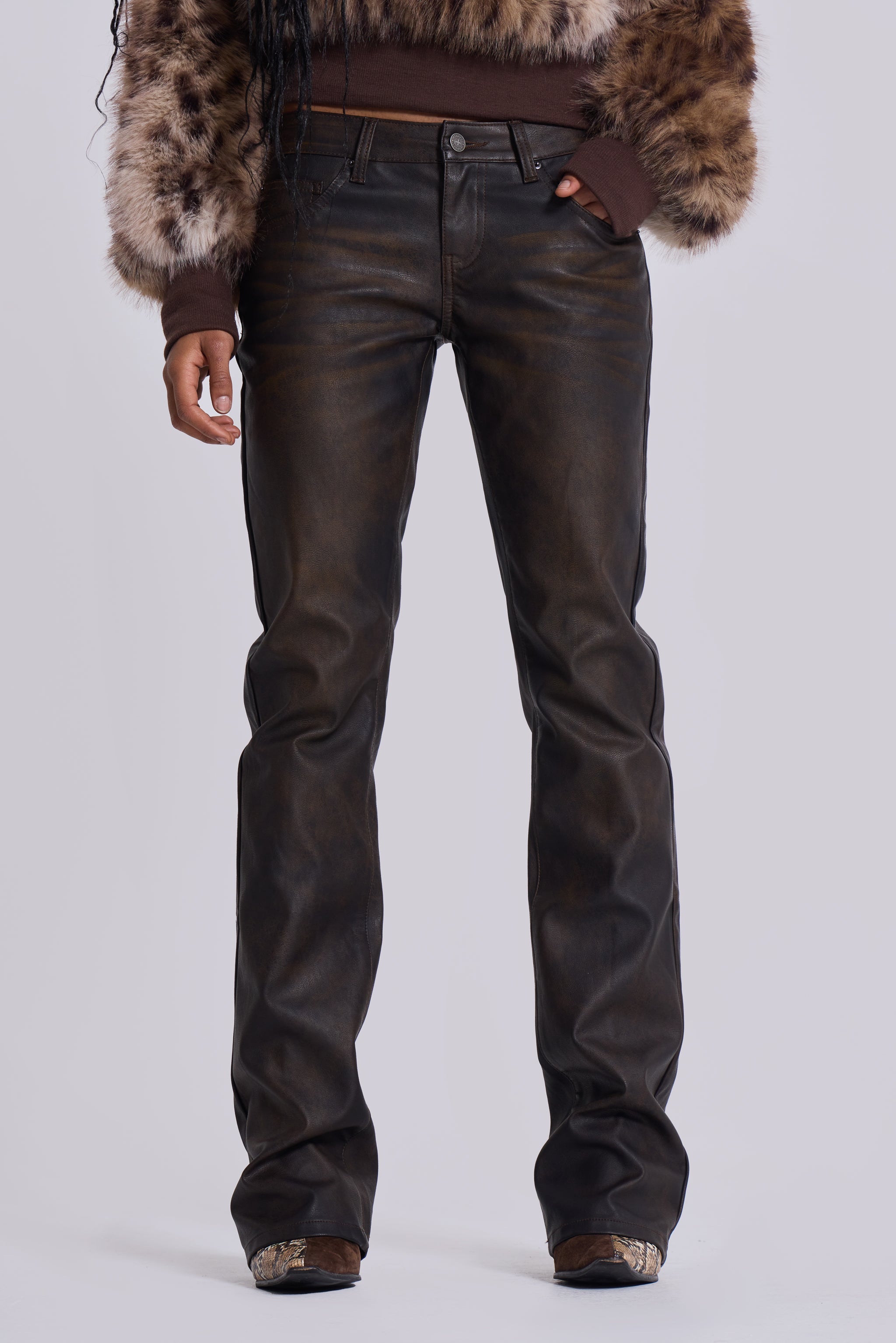 Brown Cooper PU Bootcut Jeans