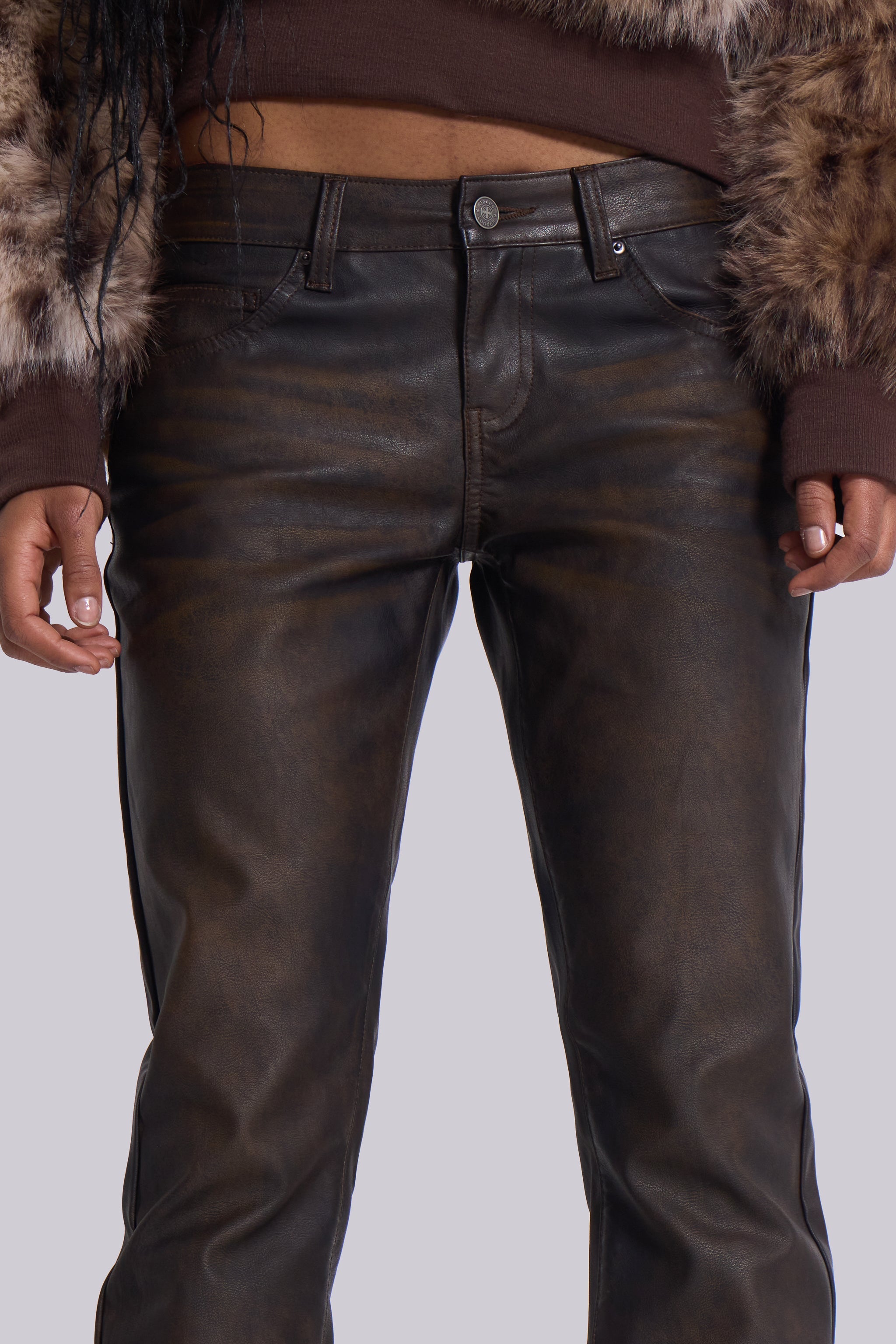 Brown Cooper PU Bootcut Jeans
