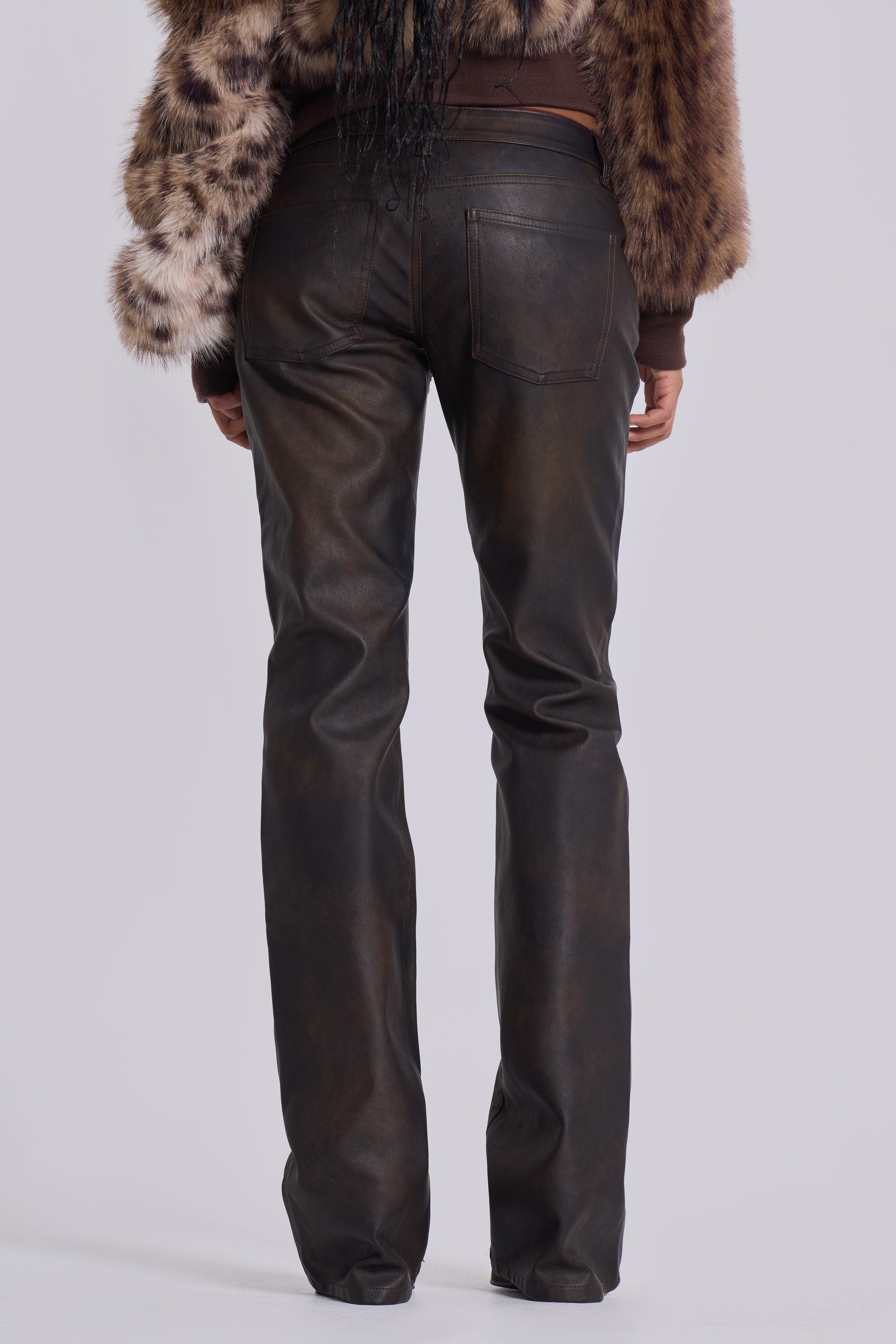 Brown Cooper PU Bootcut Jeans
