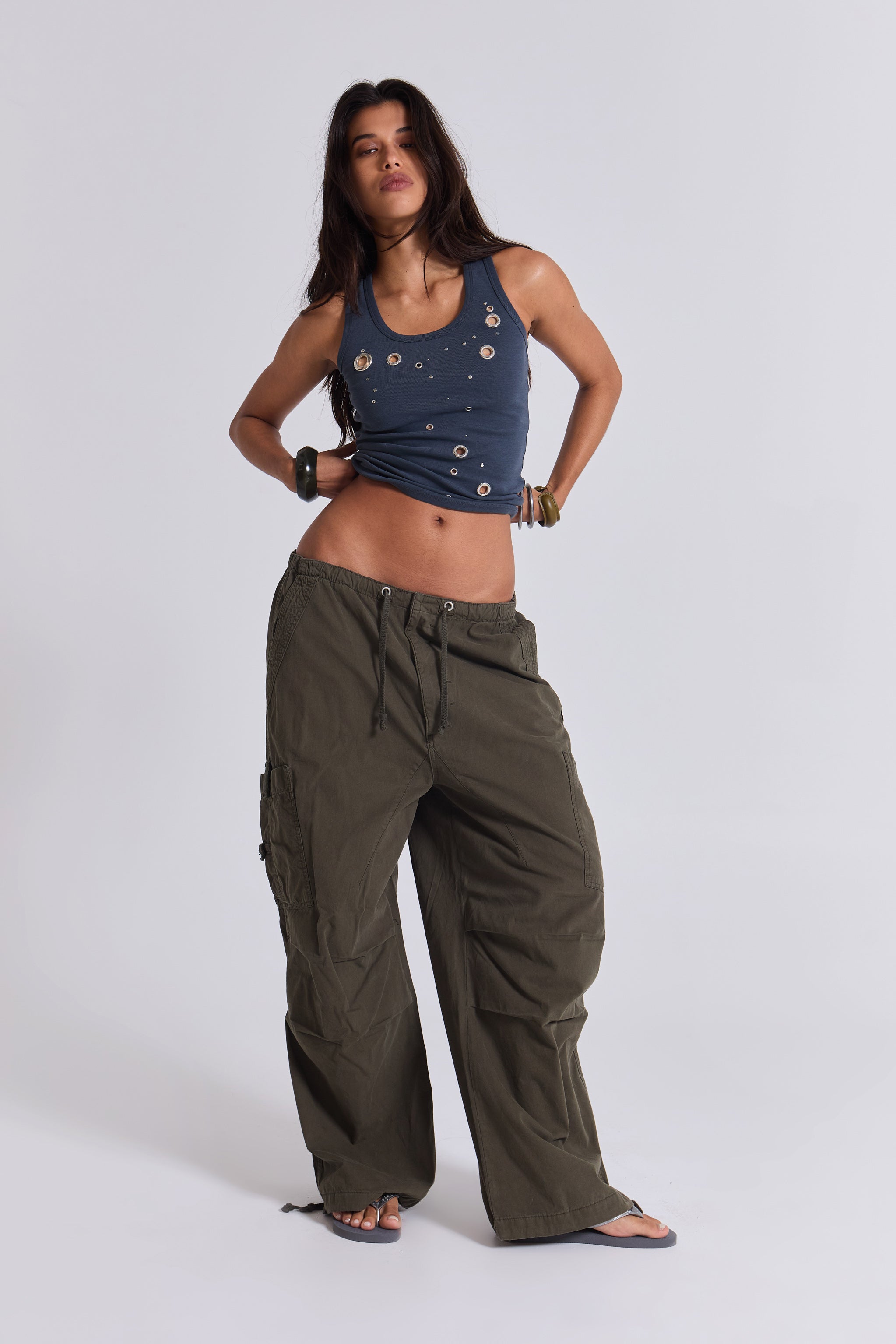 Eye Contact Vest Top With Eyelets in Grey