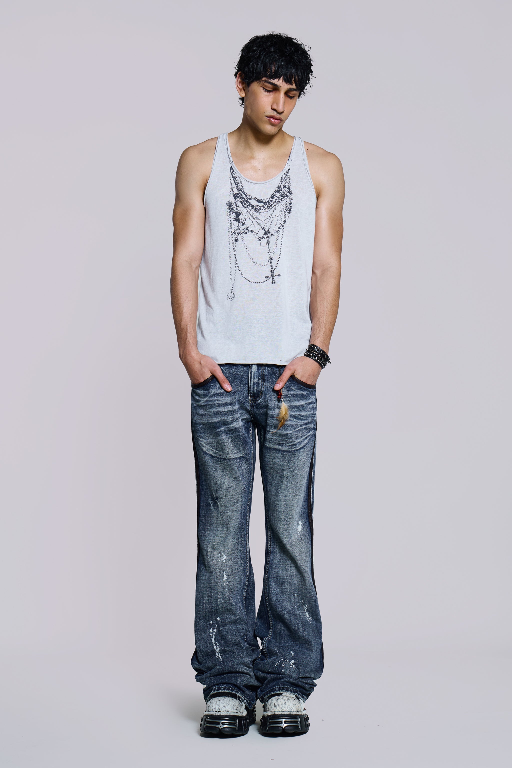 Vintage Blue Feather Drift Flared Jeans