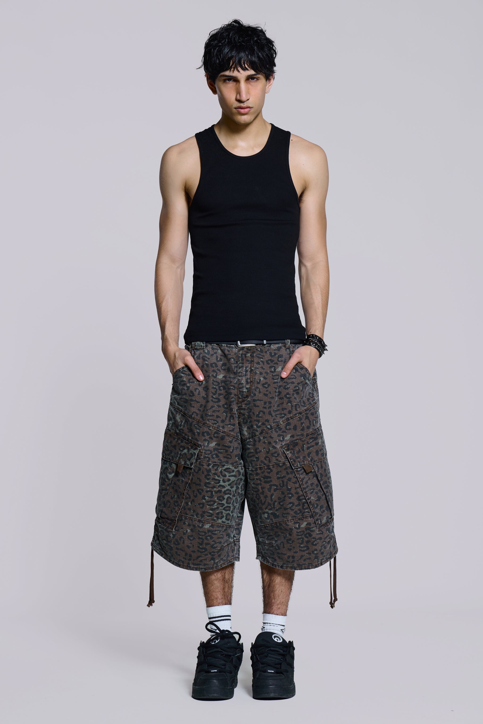 Charcoal Leopard Cadet Baggy Shorts