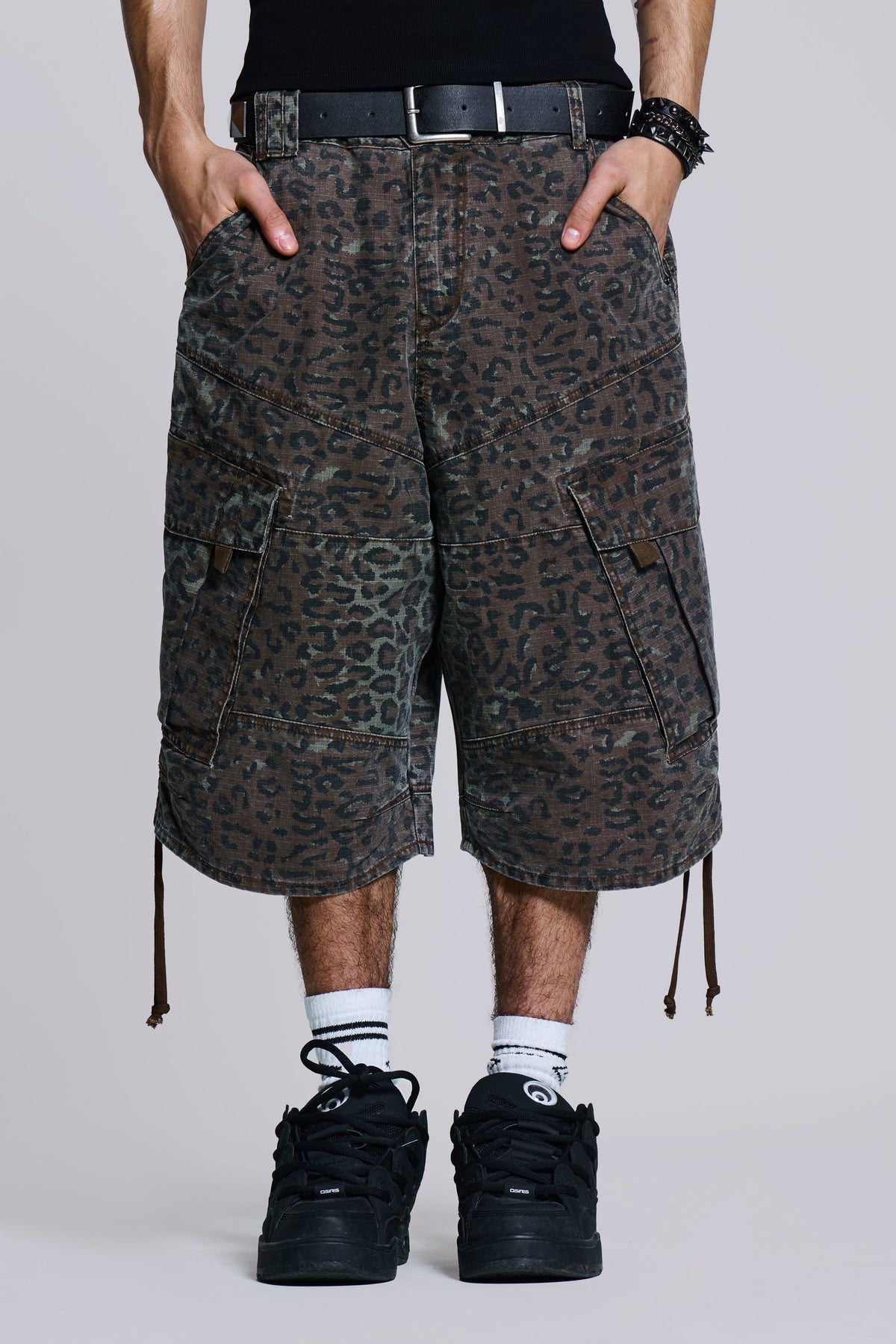 Charcoal Leopard Cadet Baggy Shorts