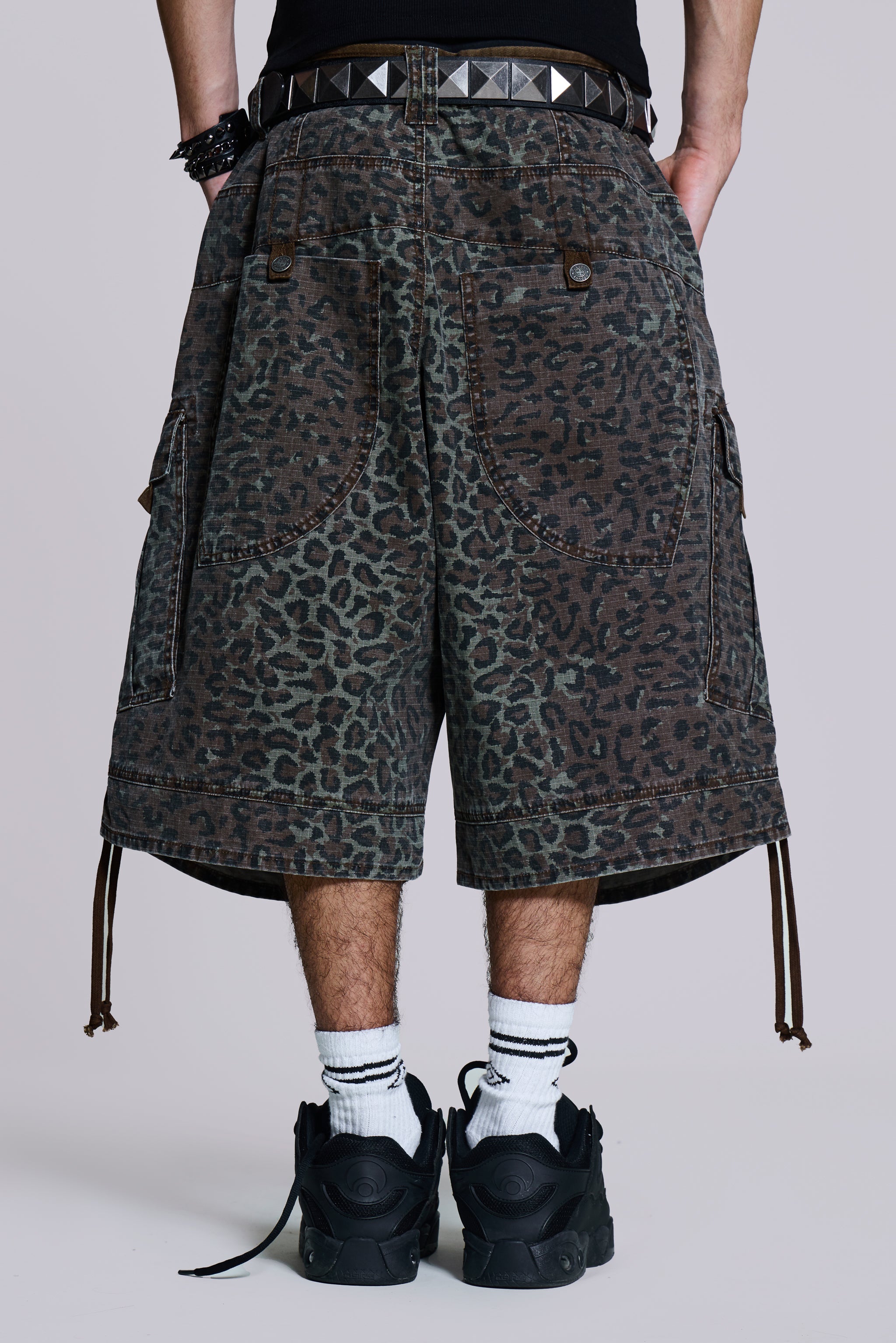 Charcoal Leopard Cadet Baggy Shorts