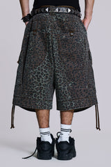 Charcoal Leopard Cadet Baggy Shorts