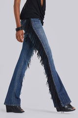El Topo Fringe Bootcut Jeans in Blue Wash