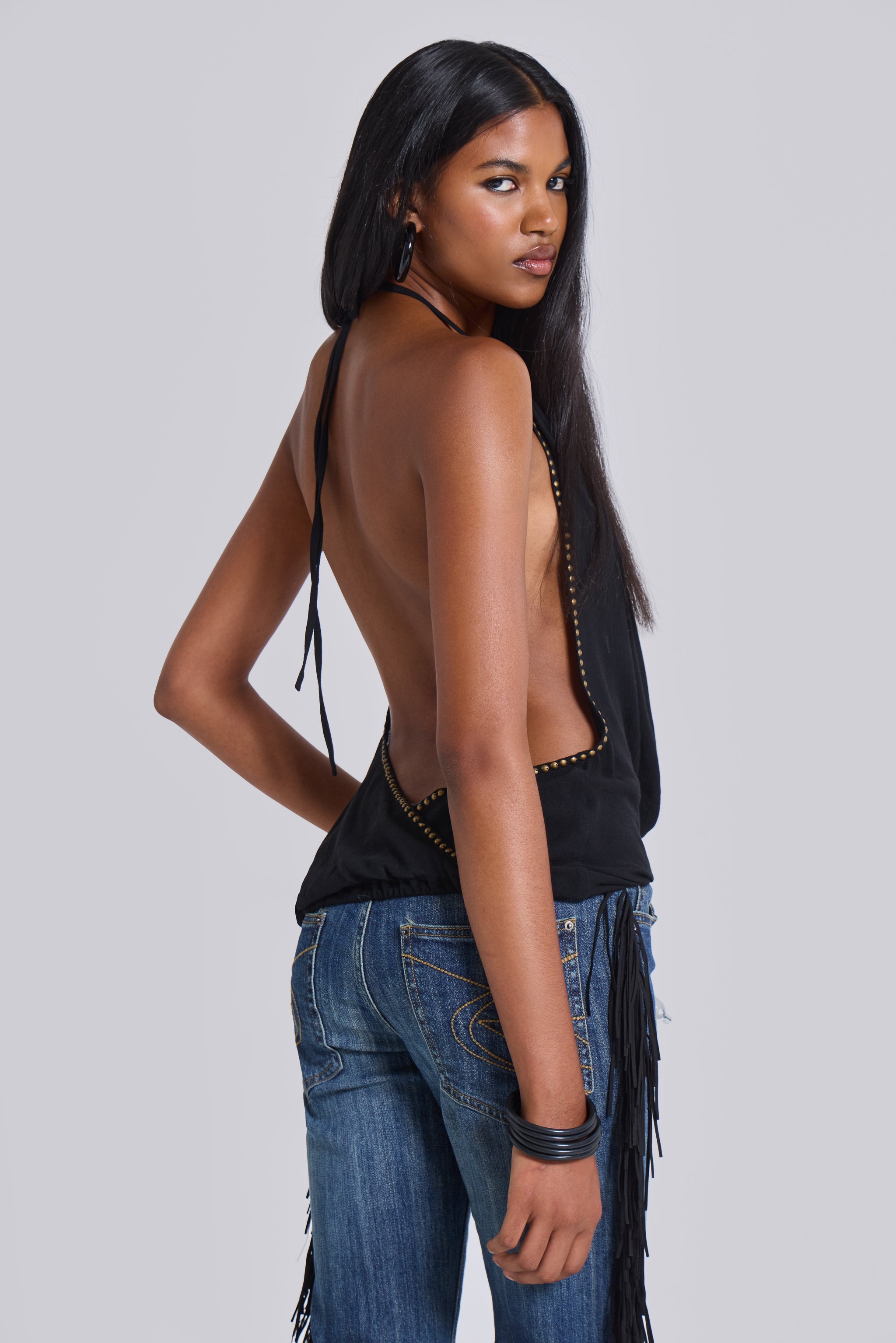 Tatiana Backless Studded Top in Black