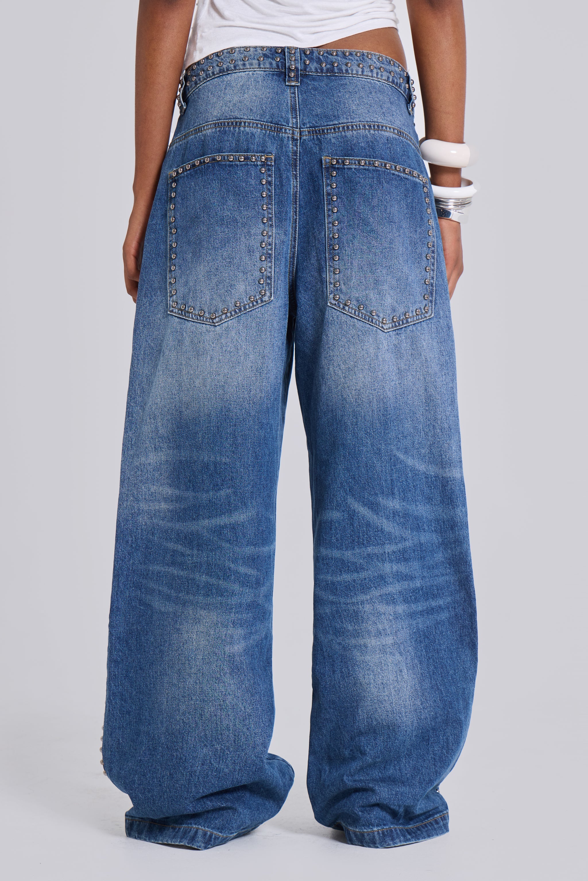 Nailed Studded Colossus Jeans in Mid Blue Wash