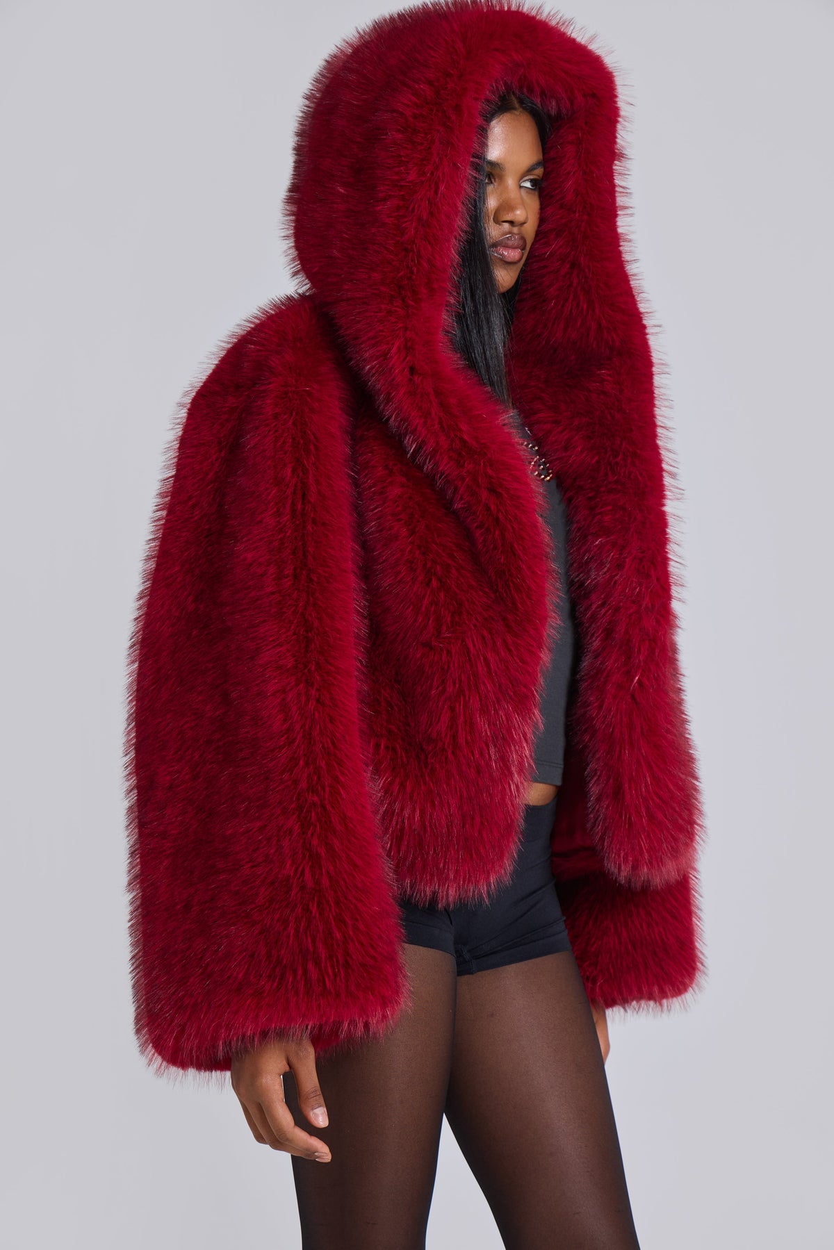 Mara Oversized Faux Fur Coat in Red