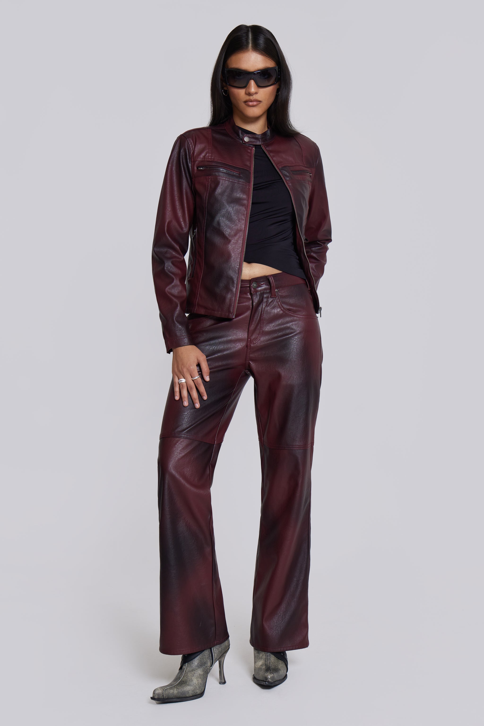 Oxblood Faux Leather Pants