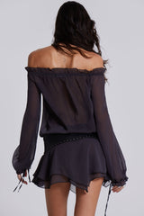 Lorenza Sheer Bardot Dress in Dusk
