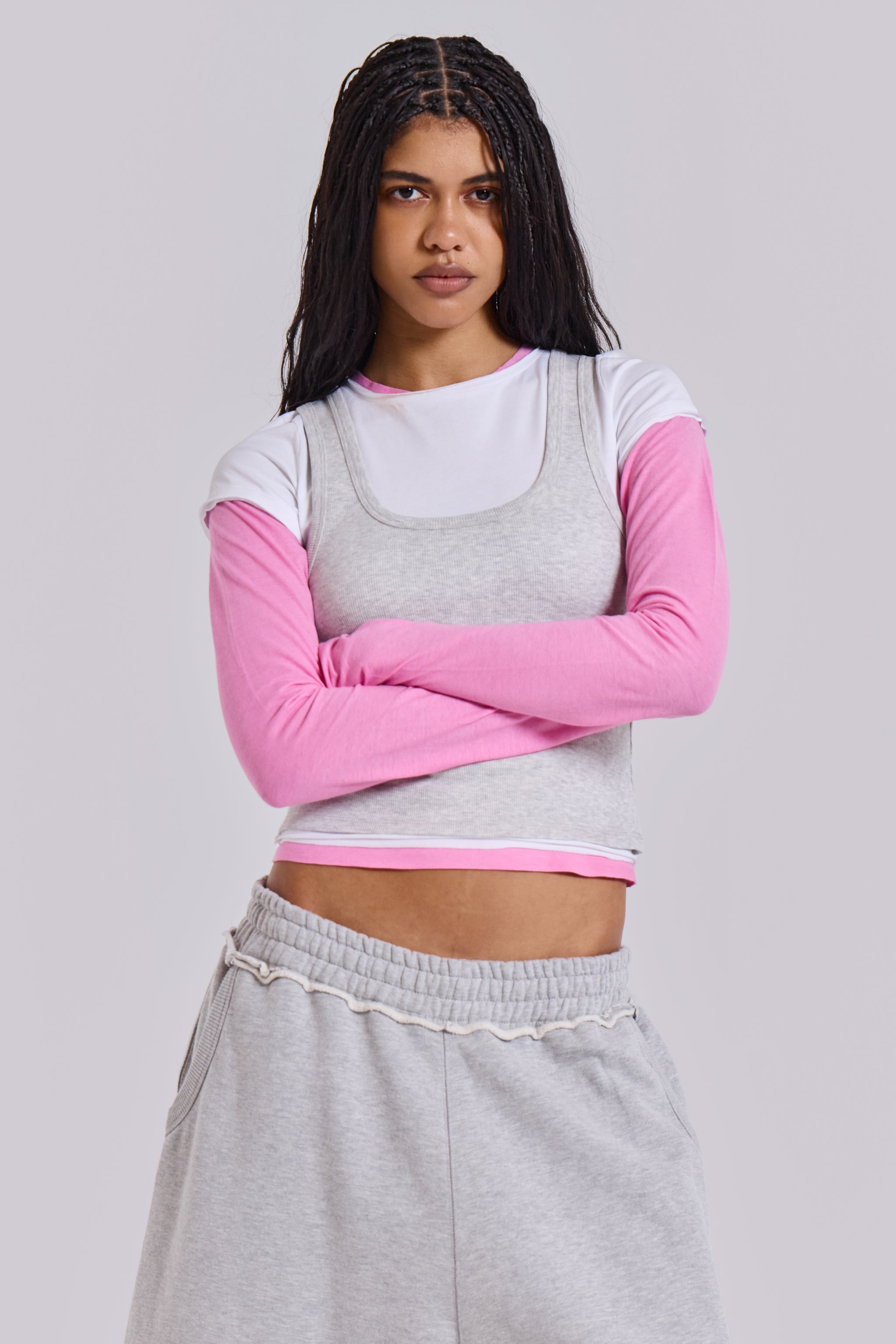 Lexie Triple Layer Long Sleeve Top in Grey Marl