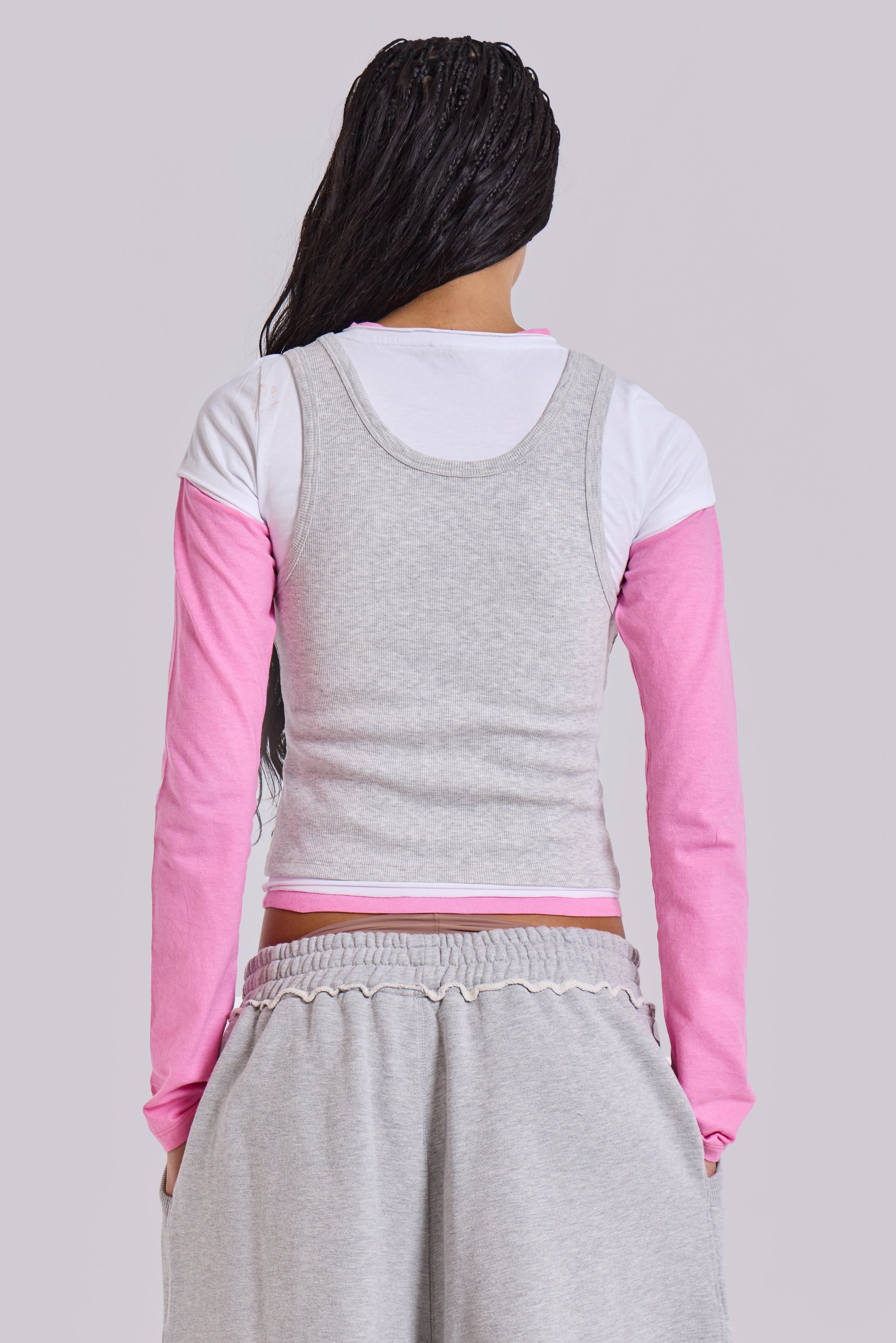 Lexie Triple Layer Long Sleeve Top in Grey Marl