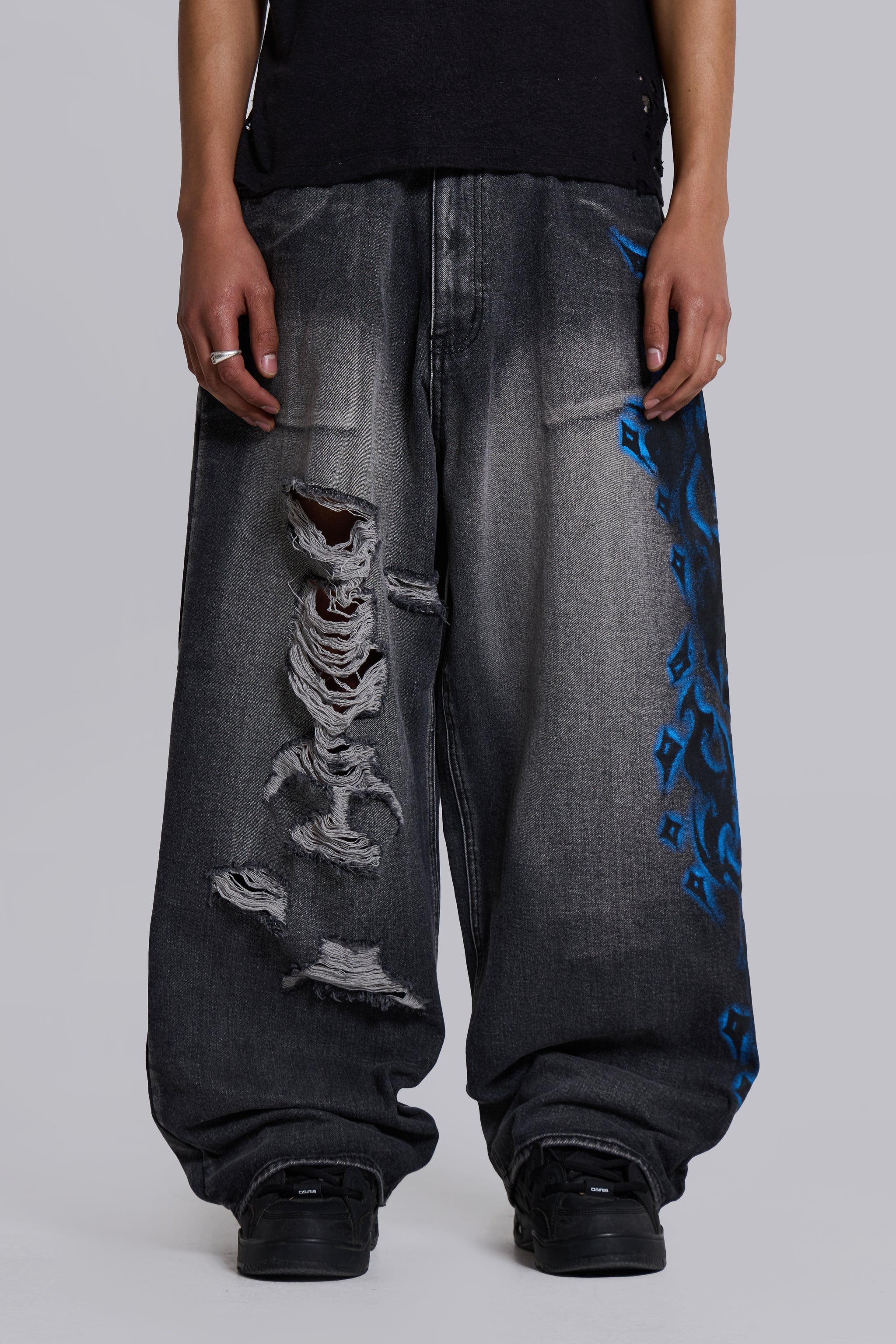 Black Spike Airbrush XL Ripped Colossus Jeans