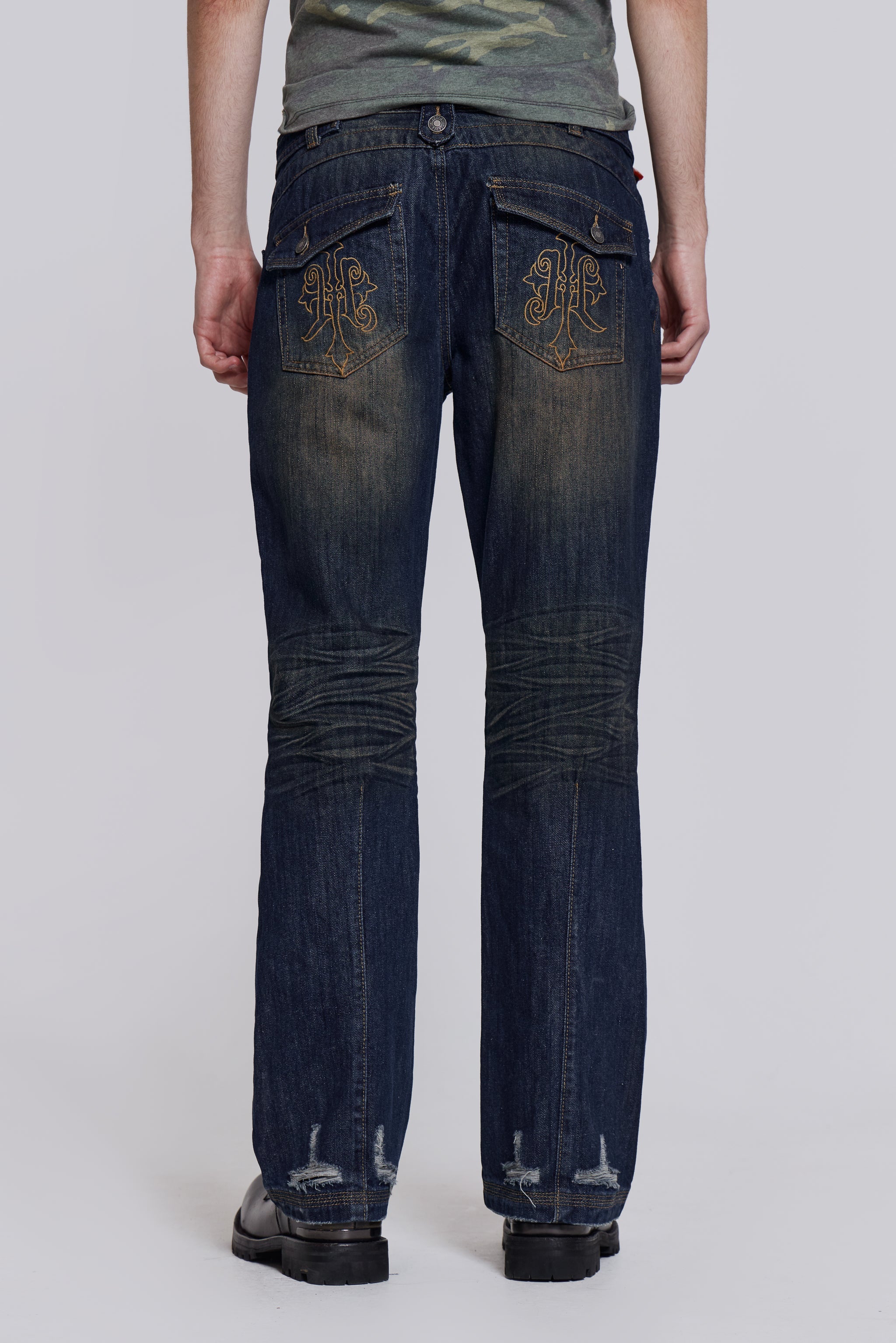 Embroidered Bass Flared Jeans