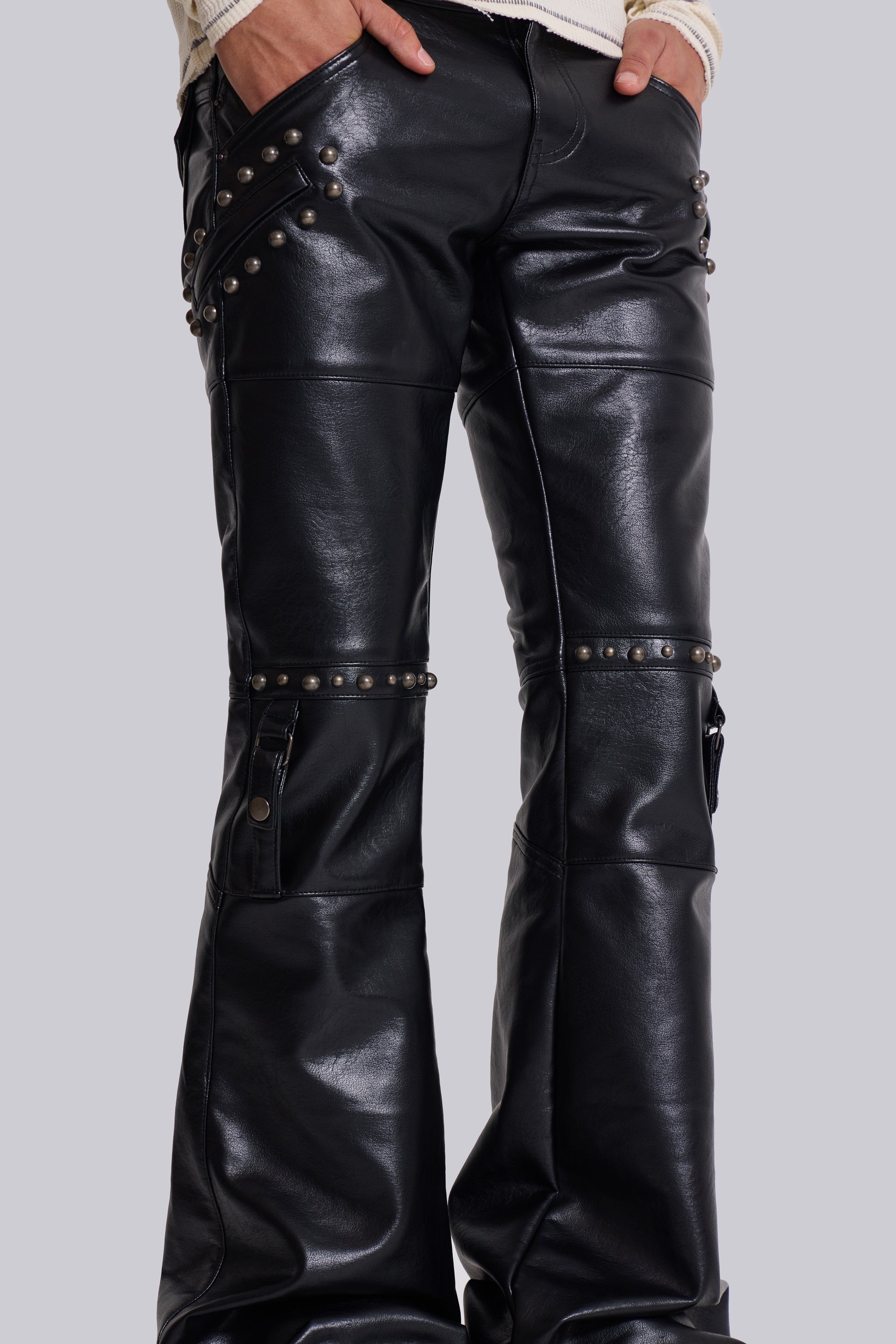 Black Carbon Studded Drift Bootcut Pants