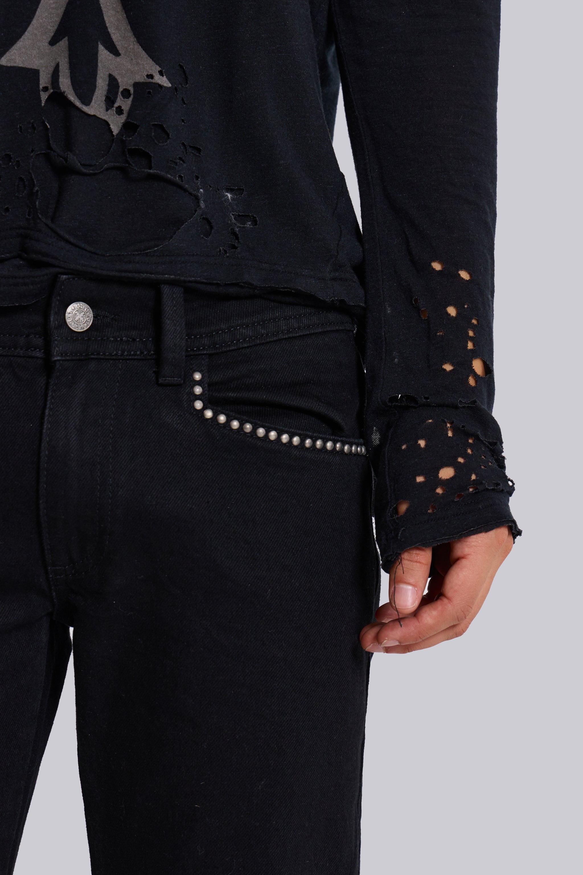 Jet Black Studded Drift Flared Jeans