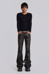 Washed Black PU Drift Flared Jeans