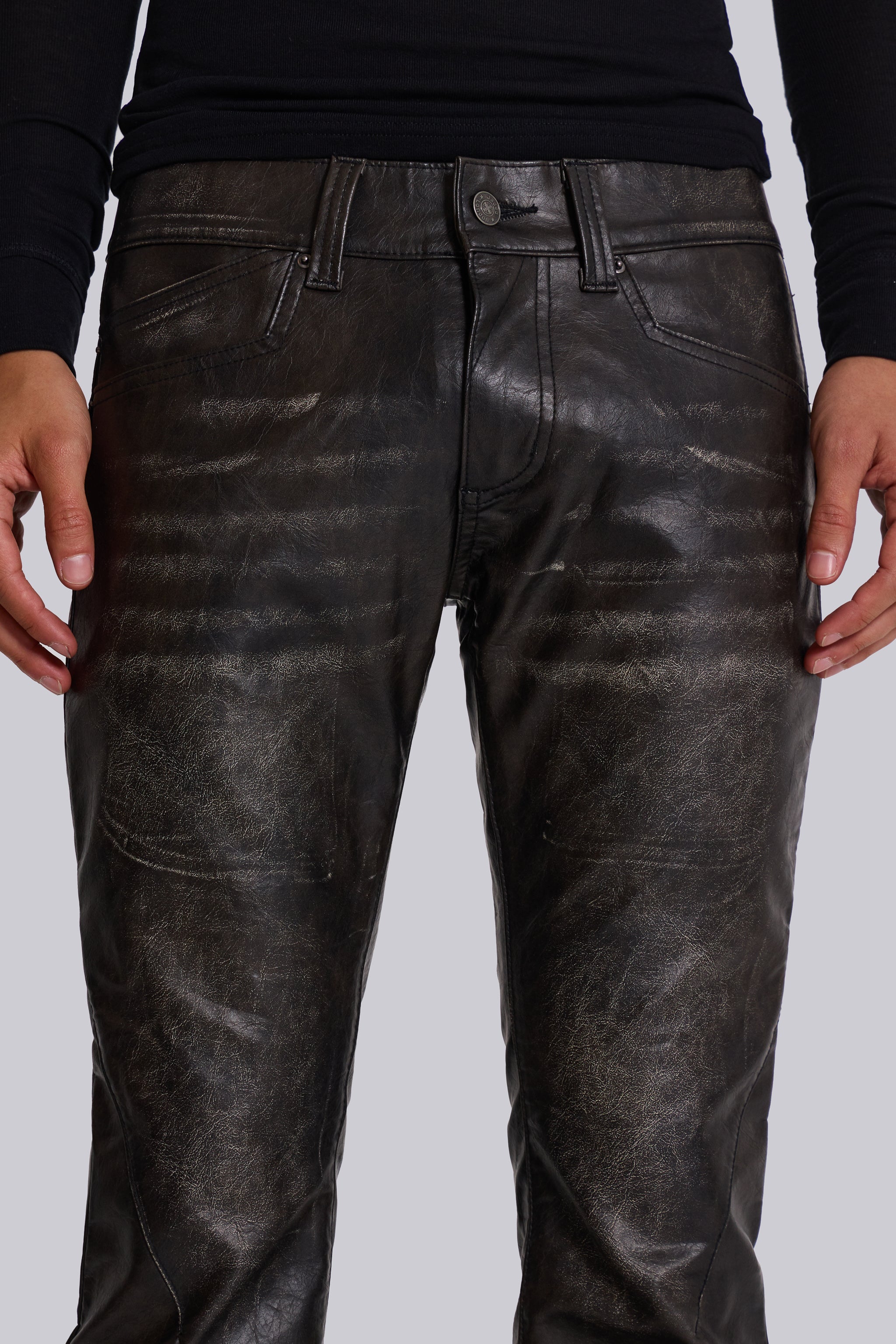 Washed Black PU Drift Flared Jeans