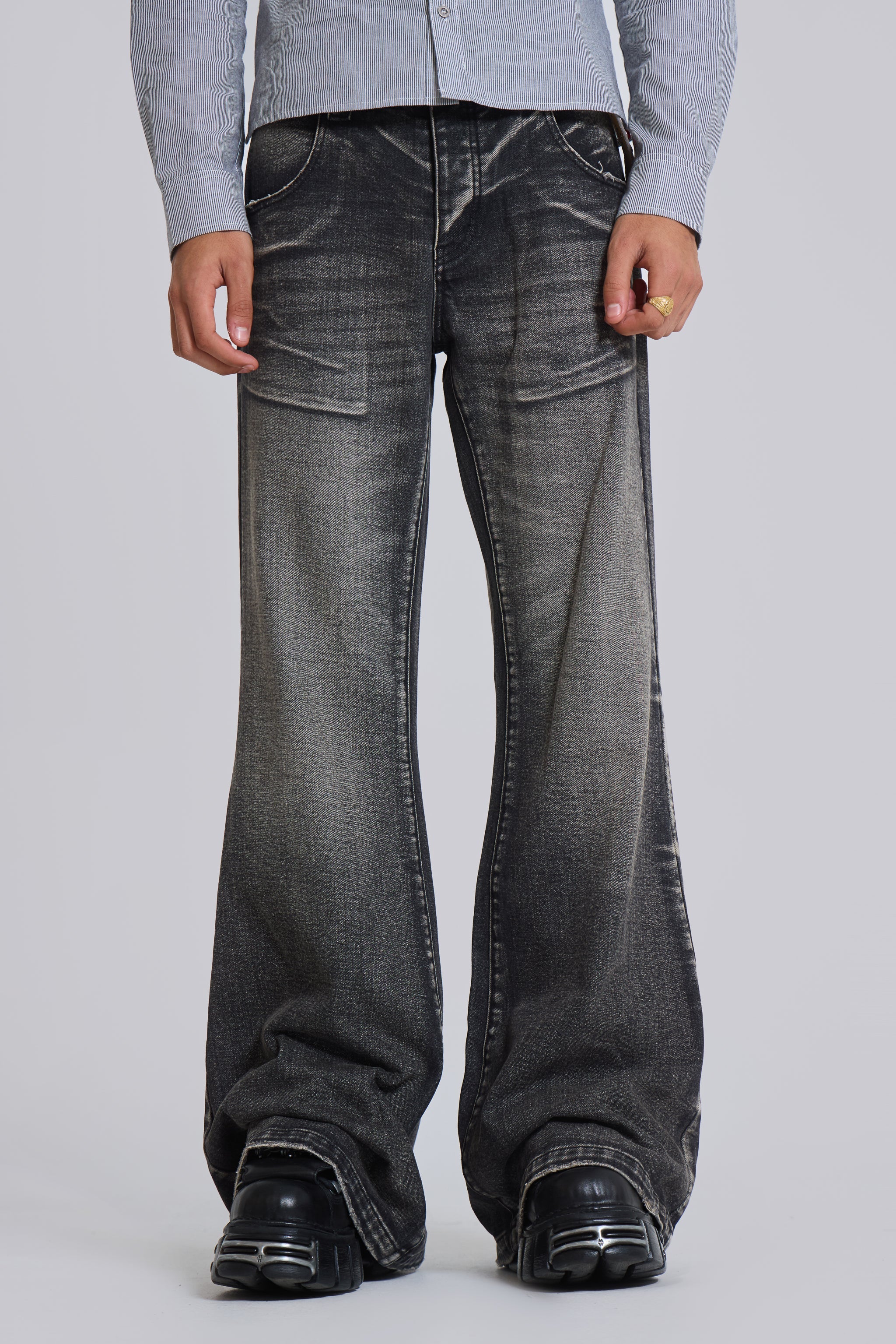 Washed Black Blaze Flared Jeans