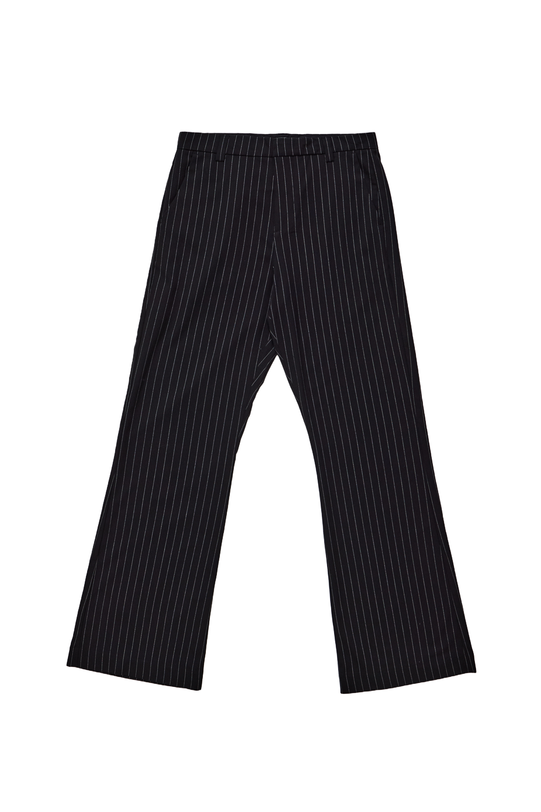 Black Pinstripe Stacked Bootcut Suit Pants
