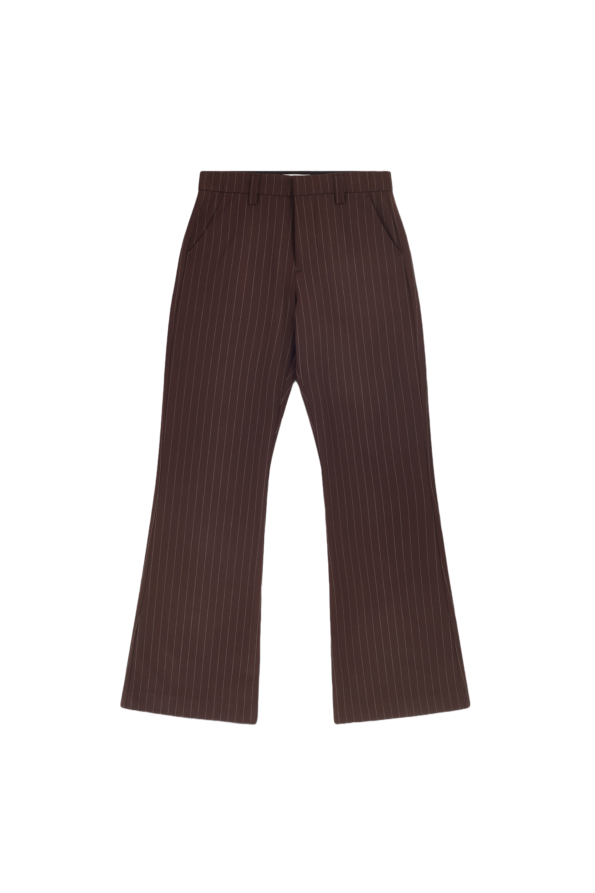 Brown Pinstripe Stacked Bootcut Suit Pants