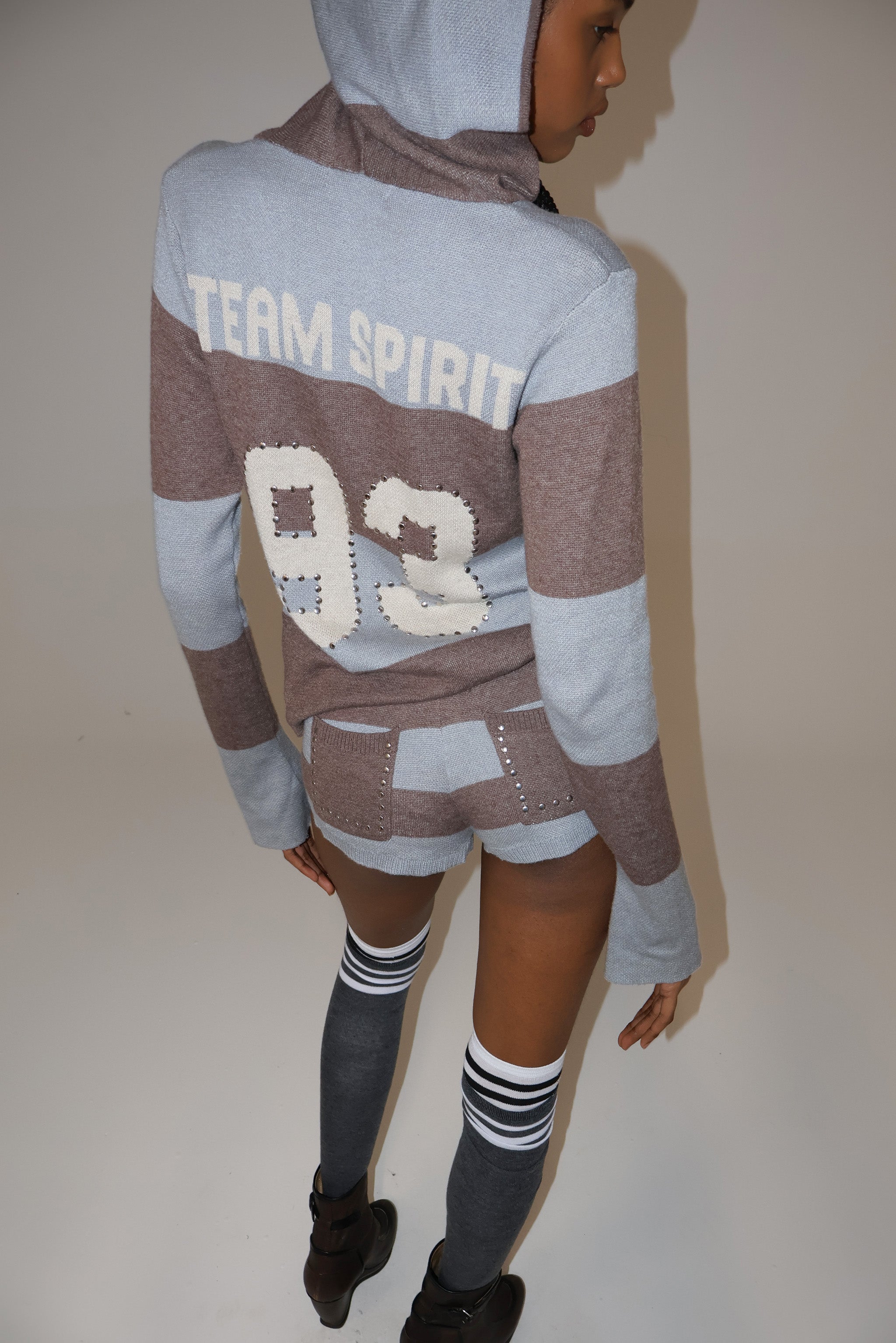 Team 93 Studded Knit Mini Shorts