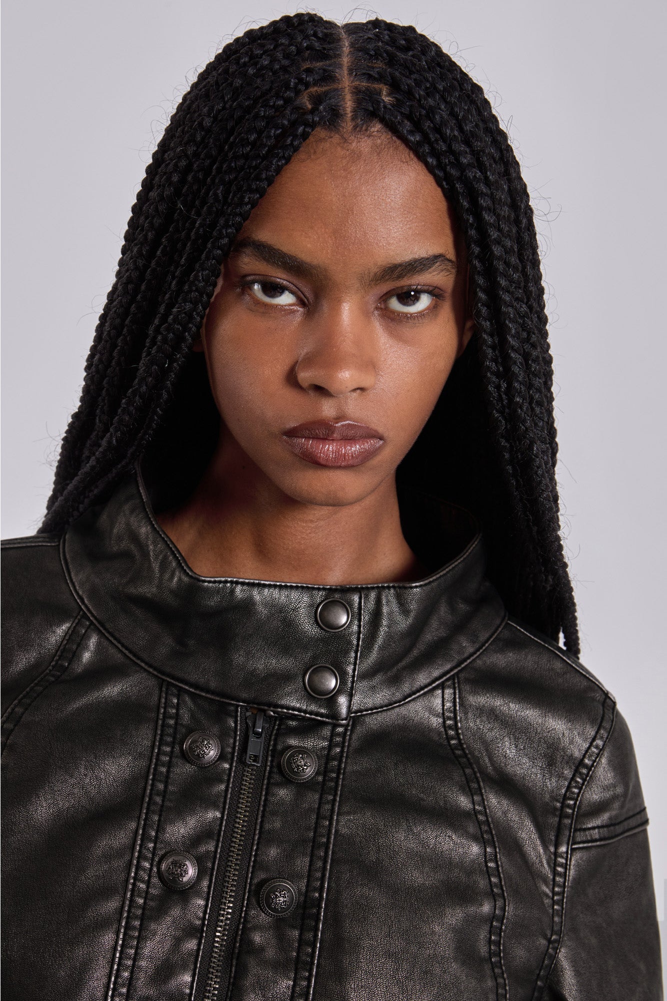 Alektra Military PU Leather Crop Jacket