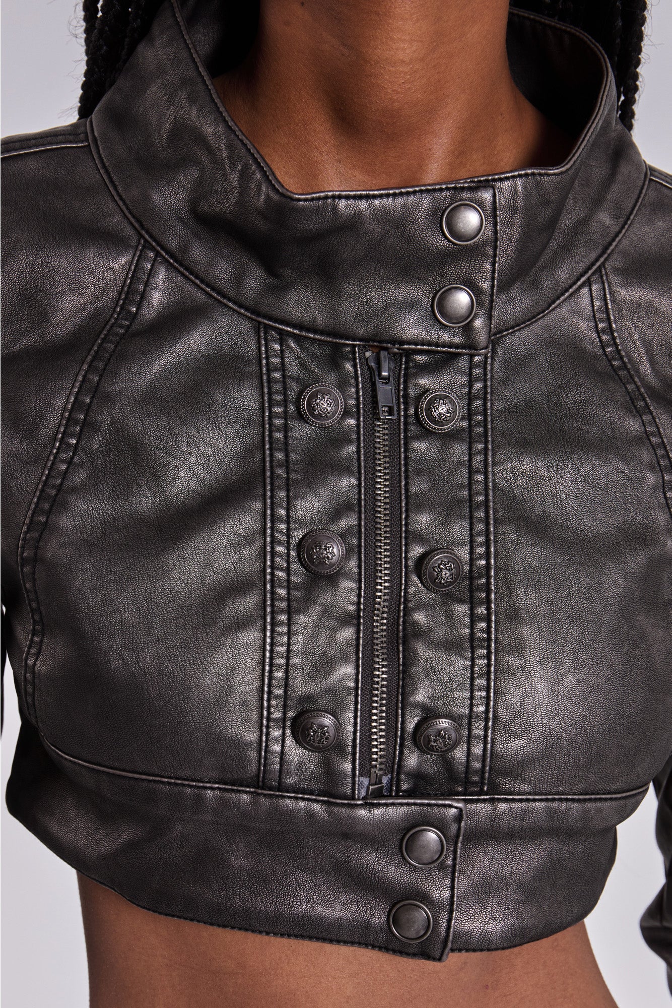 Alektra Military PU Leather Crop Jacket