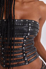 Nyxen Slashed Faux Leather Corset Top