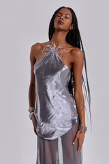 Talassa Maxi Dress with Real Feather