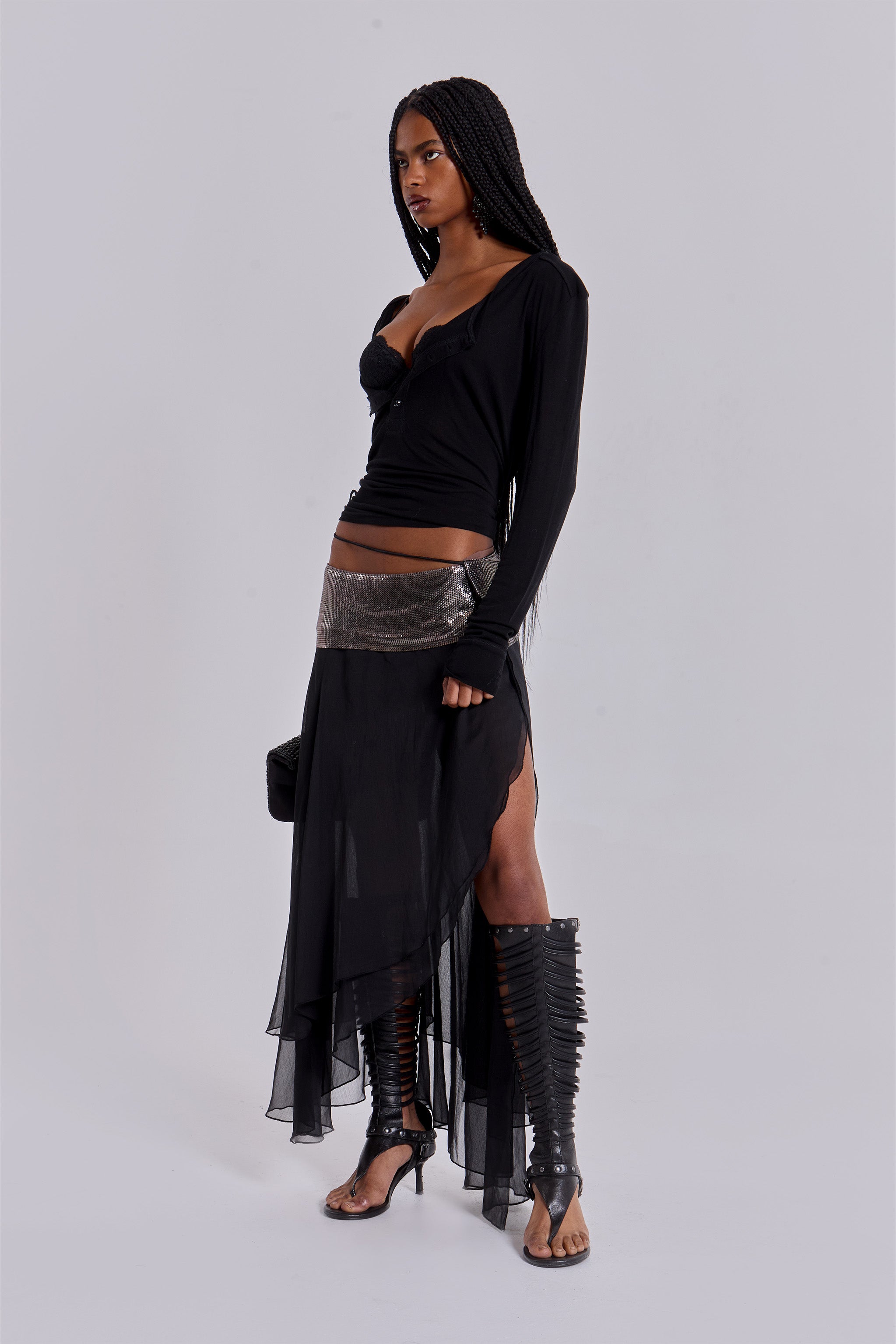 Evodia Chainmail Chiffon Wrap Skirt