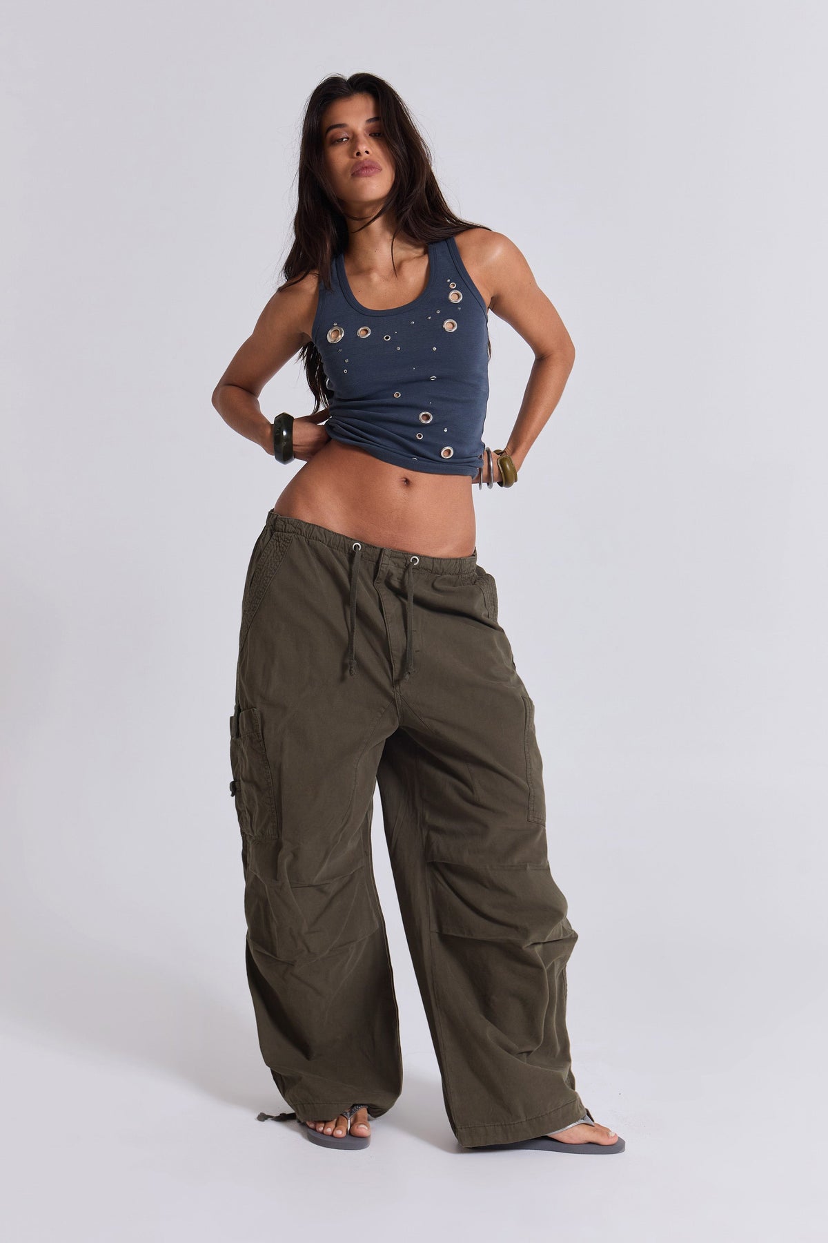 Khaki Parachute Cargo Pants