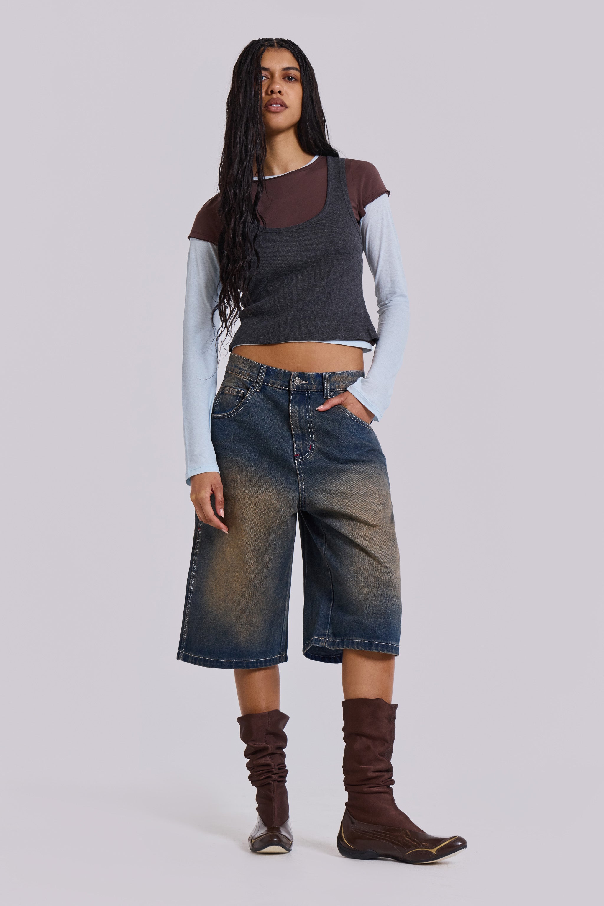 Lexie Triple Layer Long Sleeve Top in Grey