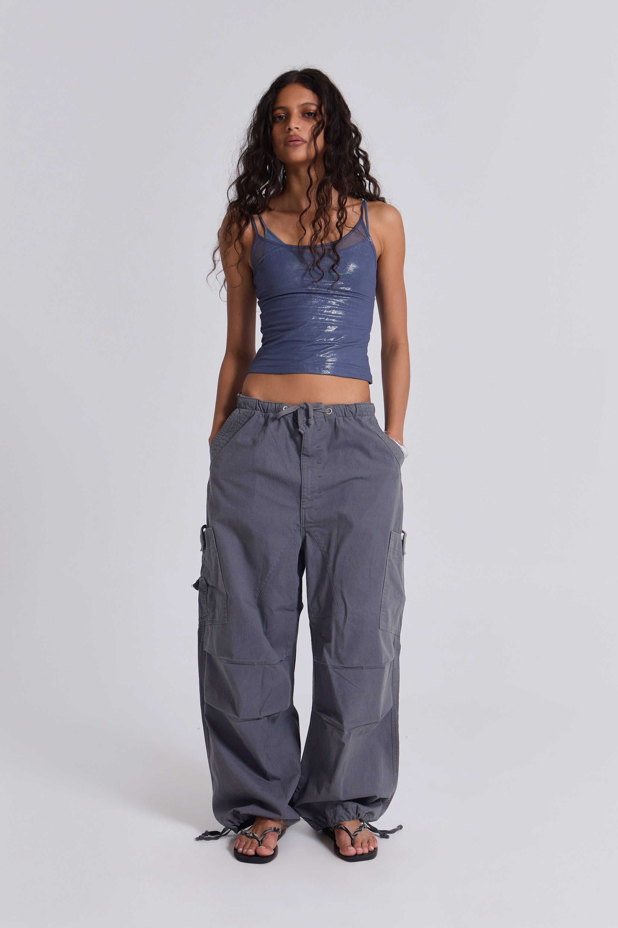 Vintage Grey Parachute Cargo Pants
