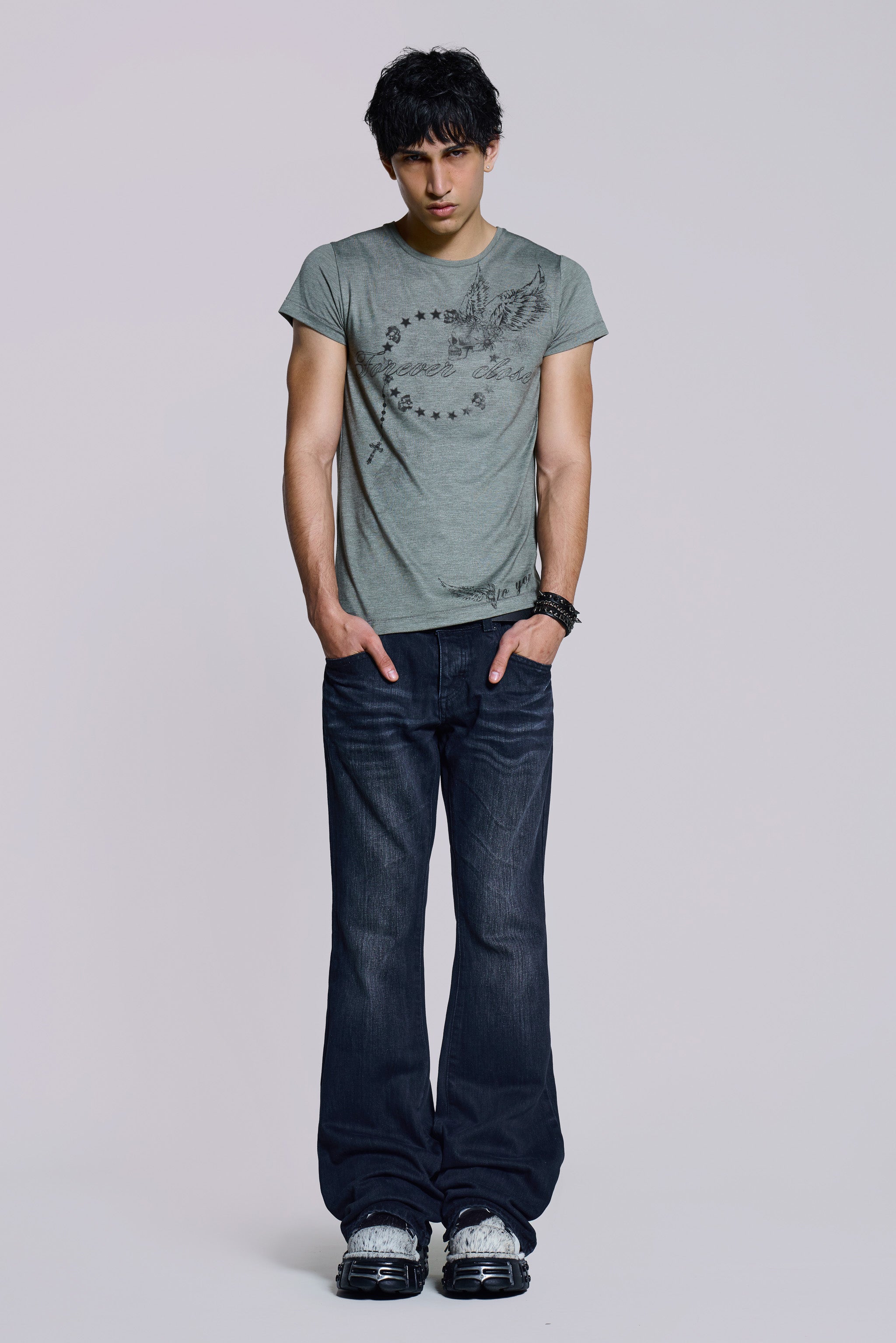 Indigo Creased Drift Flared Jeans