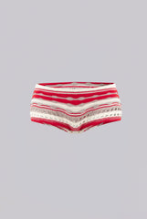 Cata Red Stripe Ruffle Knit Mini Shorts