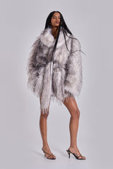 Haka Faux Feather Fur Belted Coat