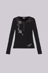 Ines Black Henley Top