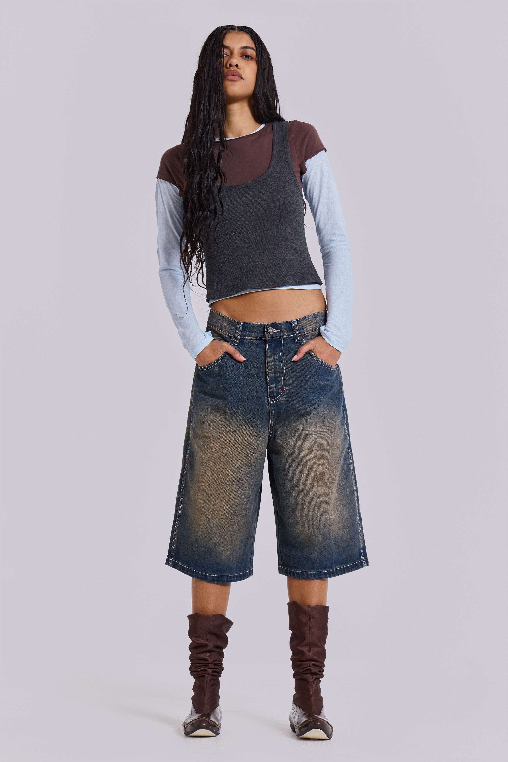 Lexie Triple Layer Long Sleeve Top in Grey